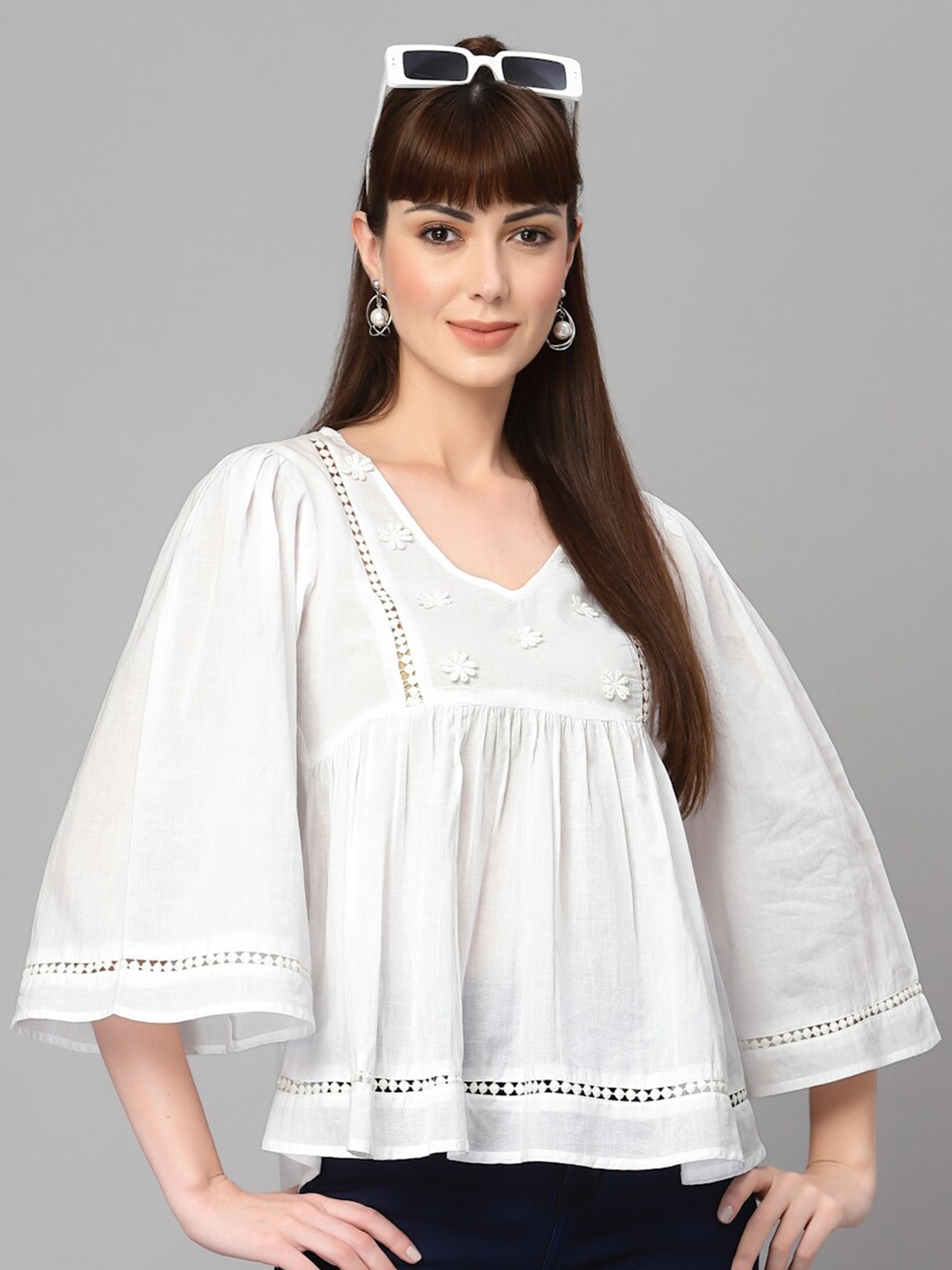 

Ragavi Women White Flared Sleeves Top