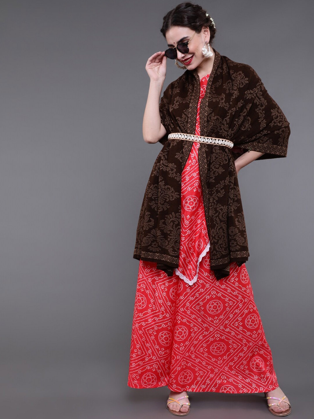 

saubhagya Women Coffee Brown Embroidered Winter Shawl