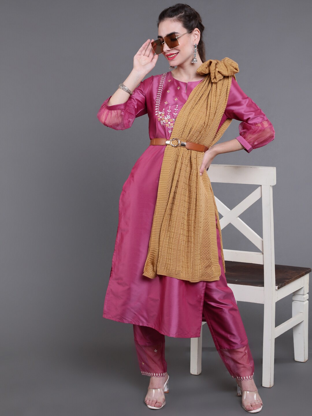 

saubhagya Women Mustard Yellow Solid Winter Shawl
