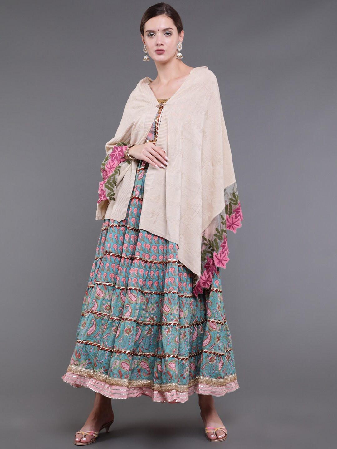 

saubhagya Women Camel-Colored Embroidered Winter Shawl, Camel brown