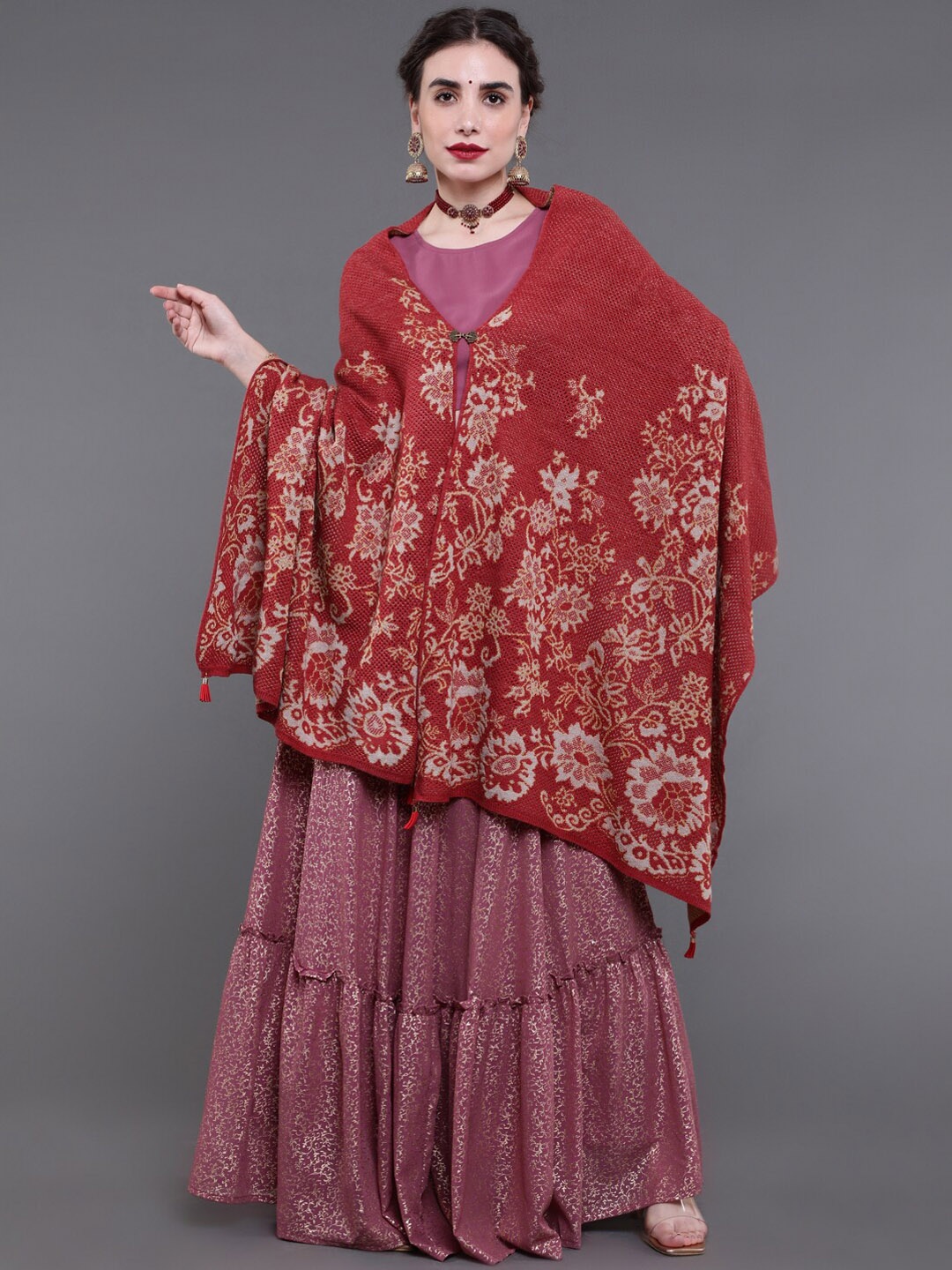 

saubhagya Women Red Printed Winter Shawl, Rust