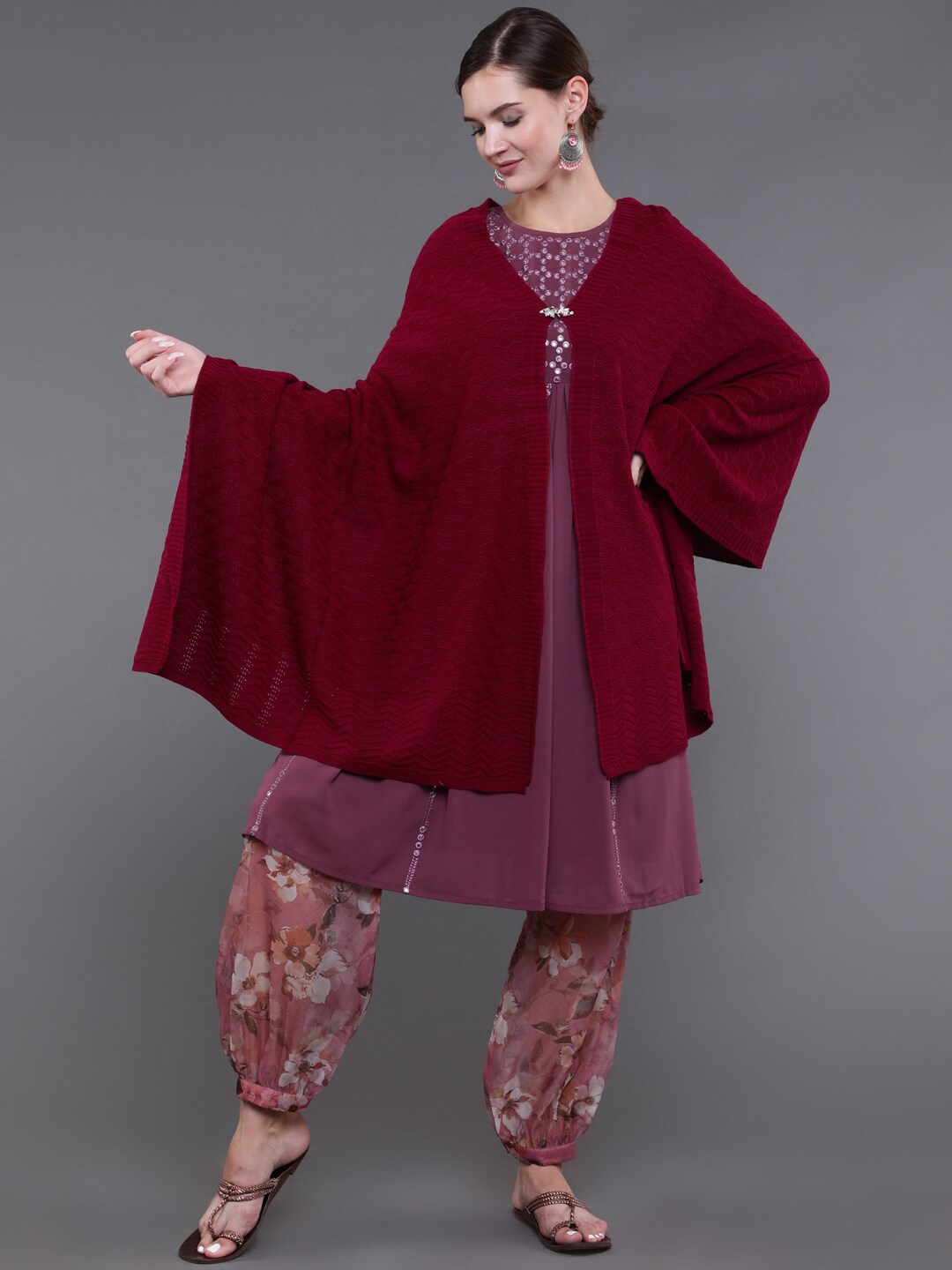 

saubhagya Women Maroon Woven Design Winter Shawl