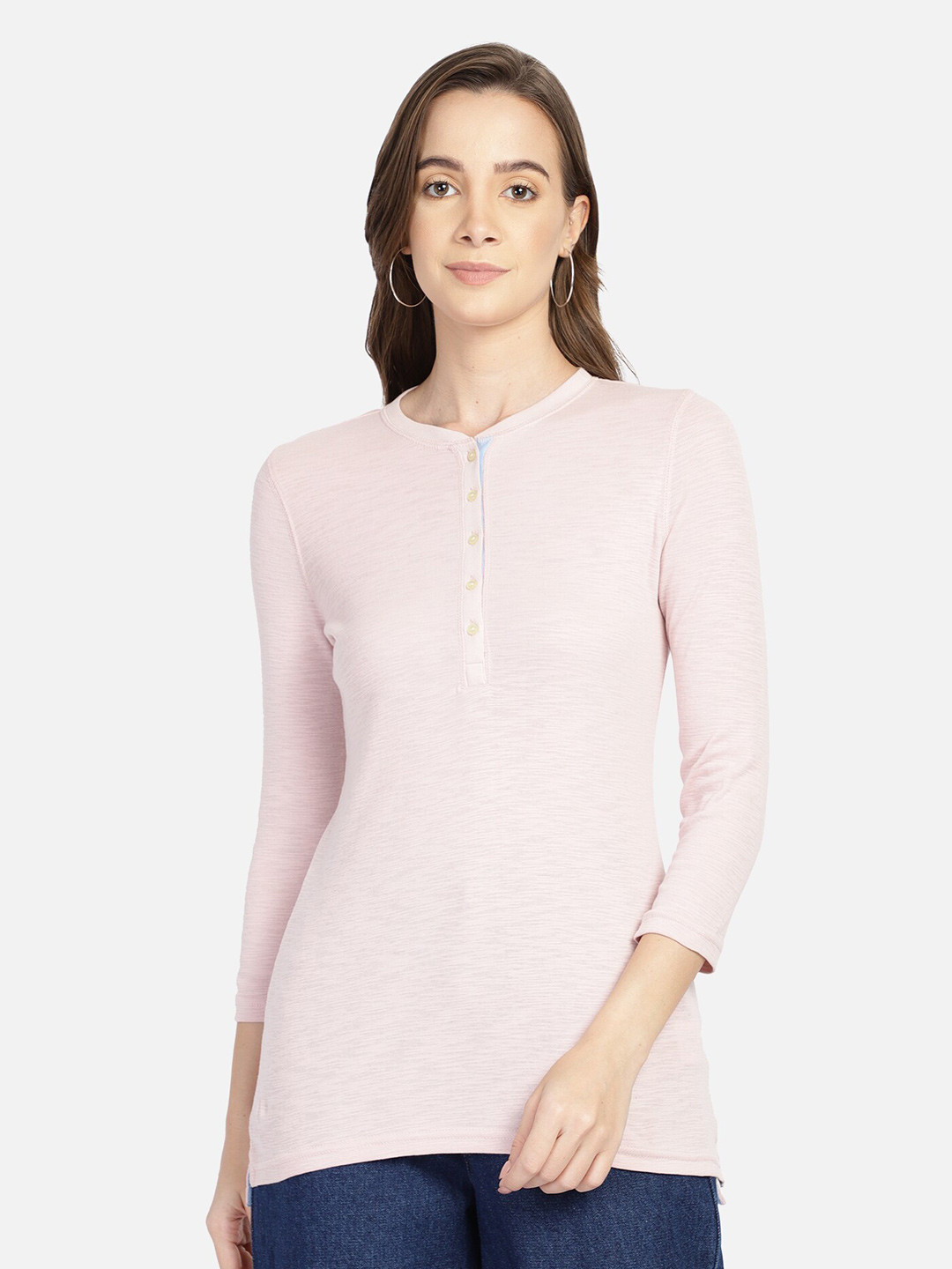 

Aditi Wasan Women Light Pink Solid Round Neck Top