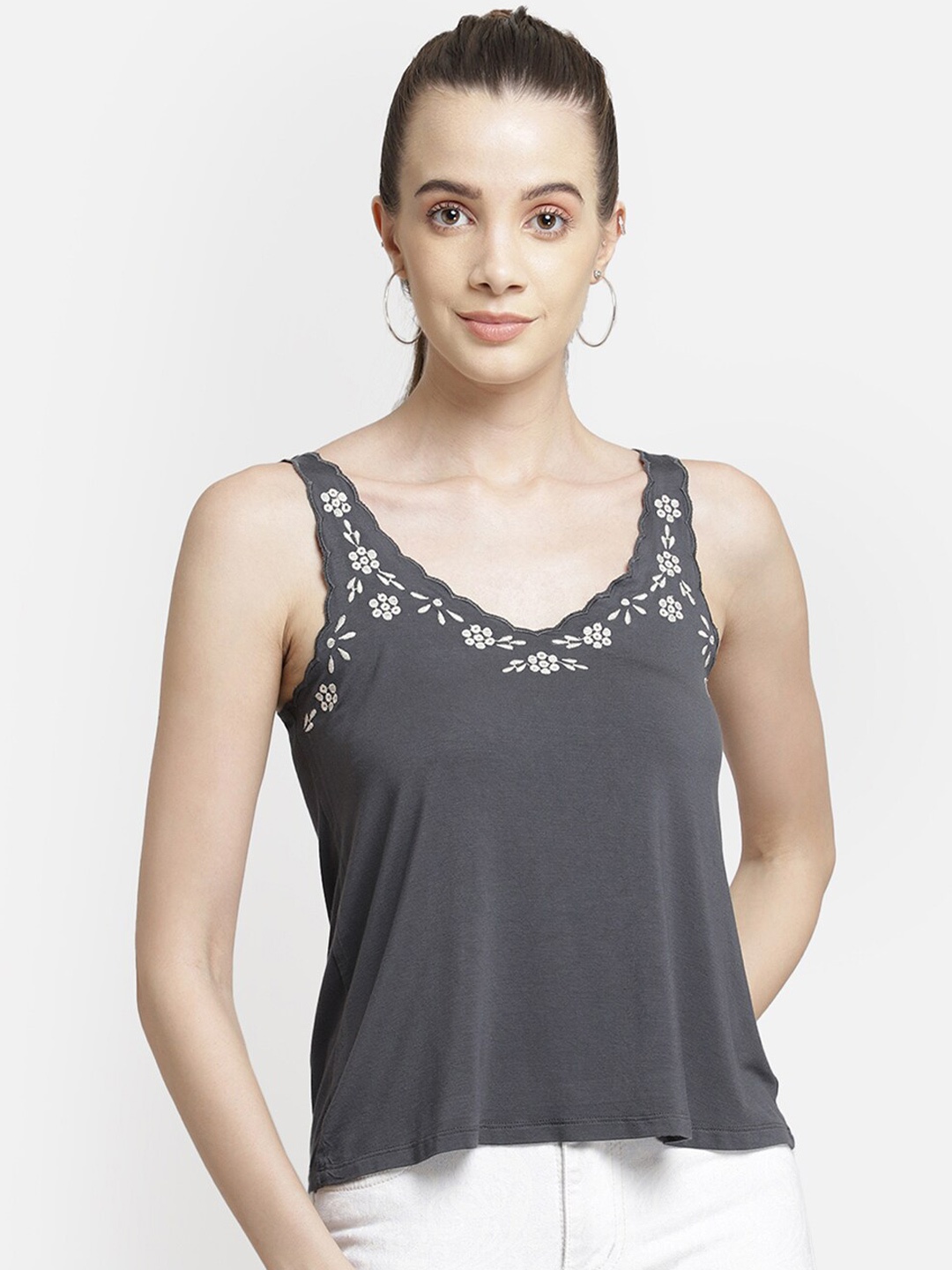 

Aditi Wasan Grey Embellished Embellished Top