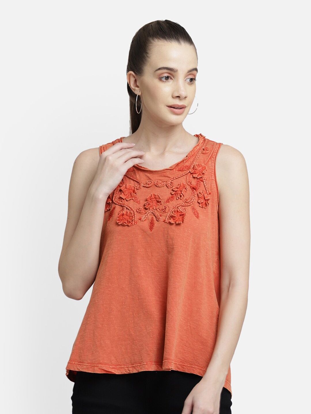 

Aditi Wasan Women Orange Floral Embroidered Top