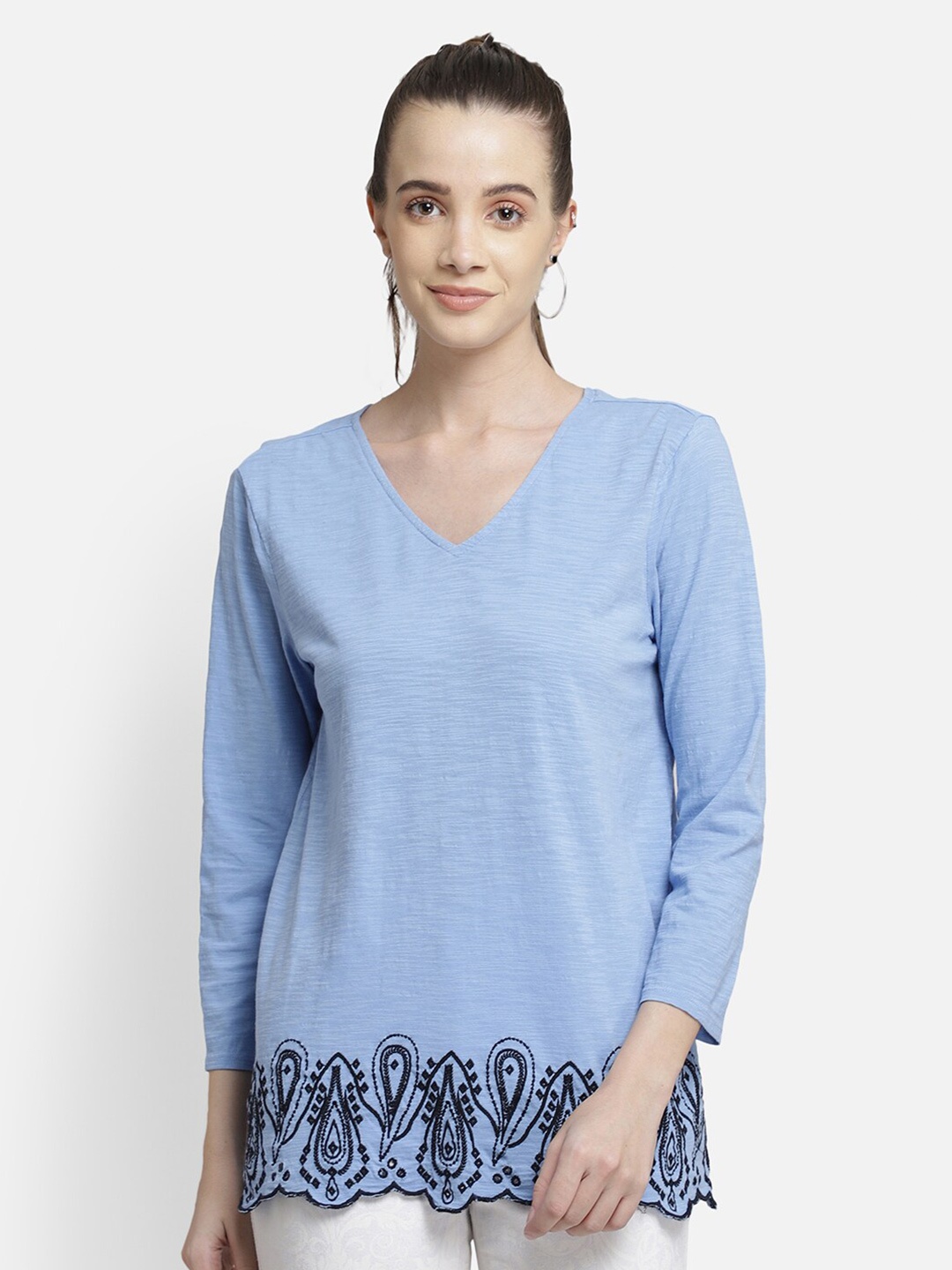 

Aditi Wasan Women Blue Embroidered Top