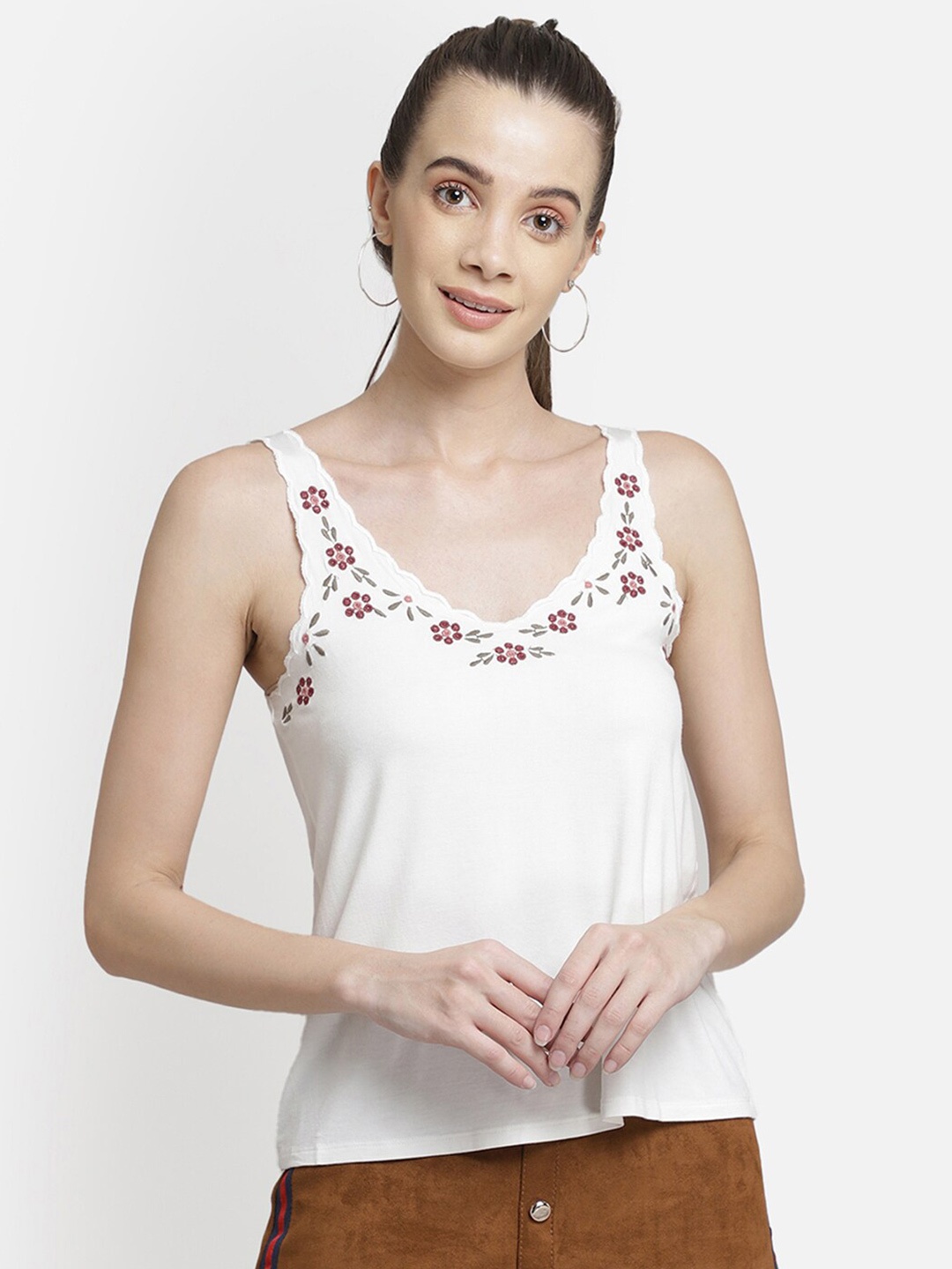 

Aditi Wasan Women White Embroidered Tank Top