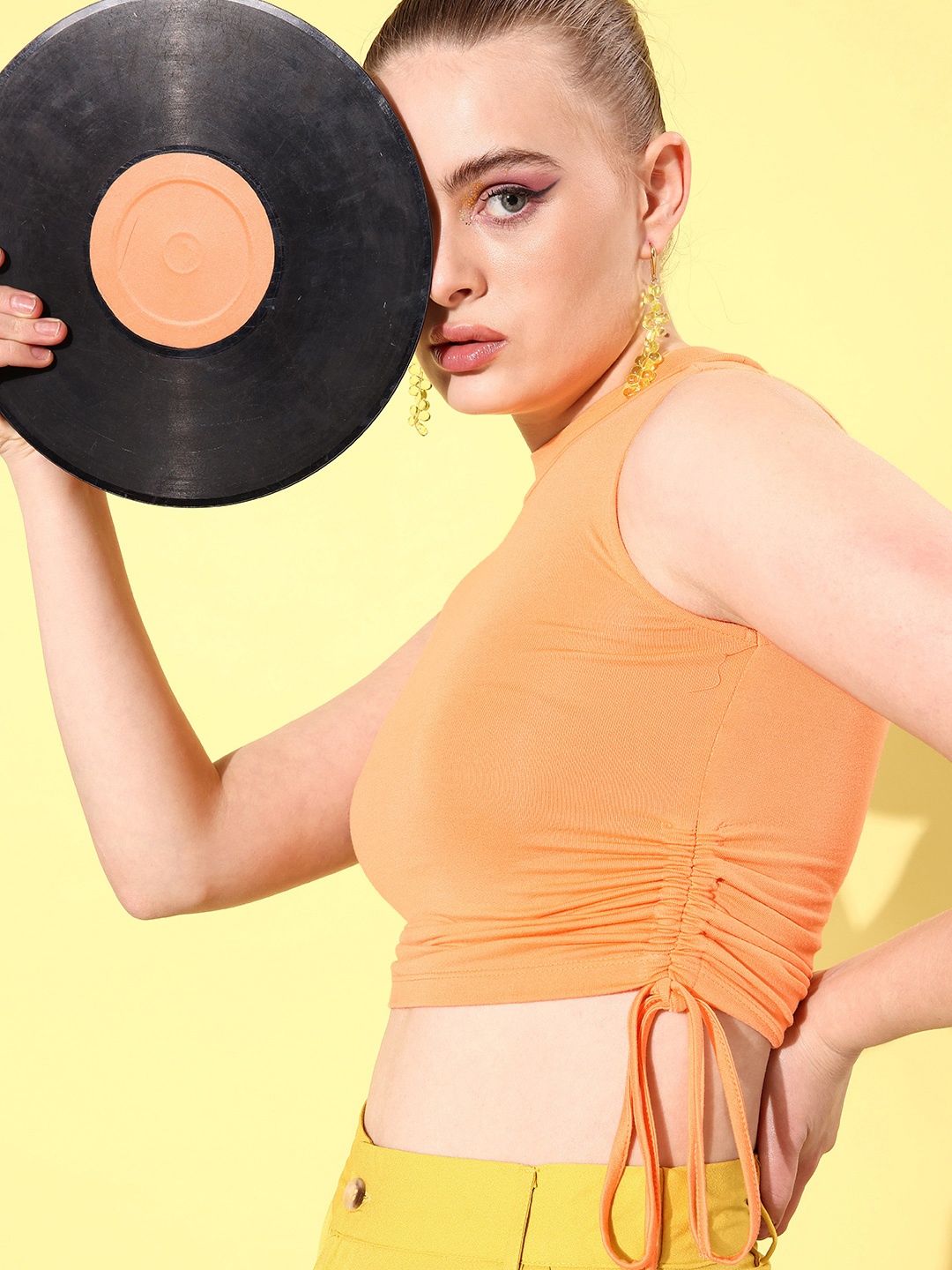 

Mast & Harbour Orange Solid Round Neck Fitted Crop Top