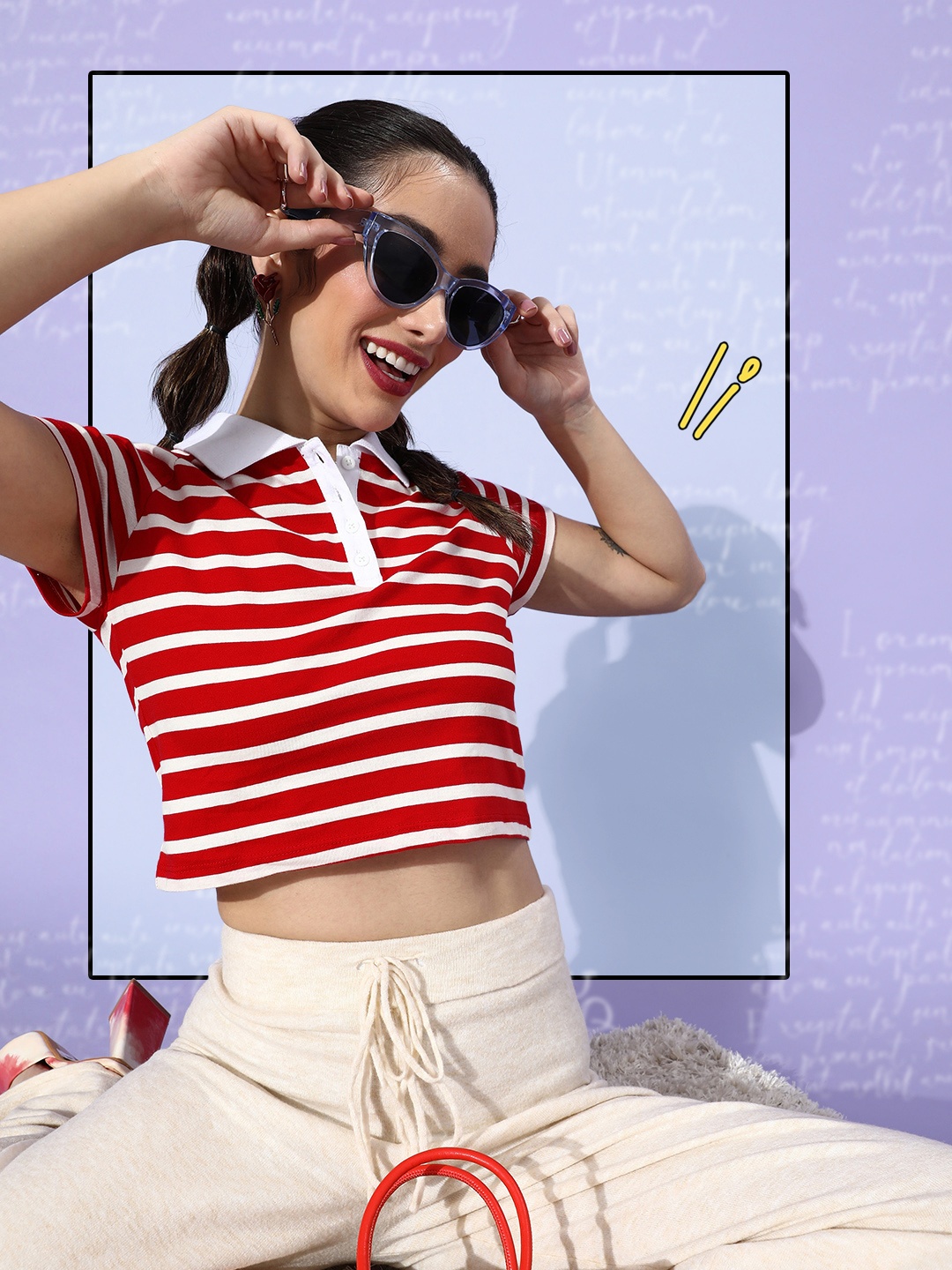 

Mast & Harbour Women Red & White Striped Polo Collar Pure Cotton T-shirt
