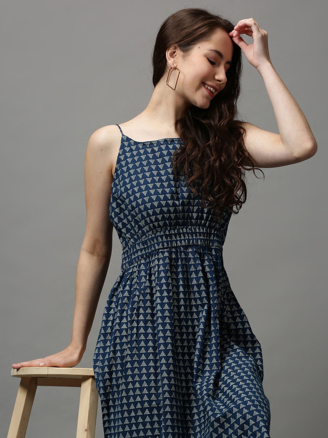 

SHOWOFF Women Navy Blue Geometric Printed Dress