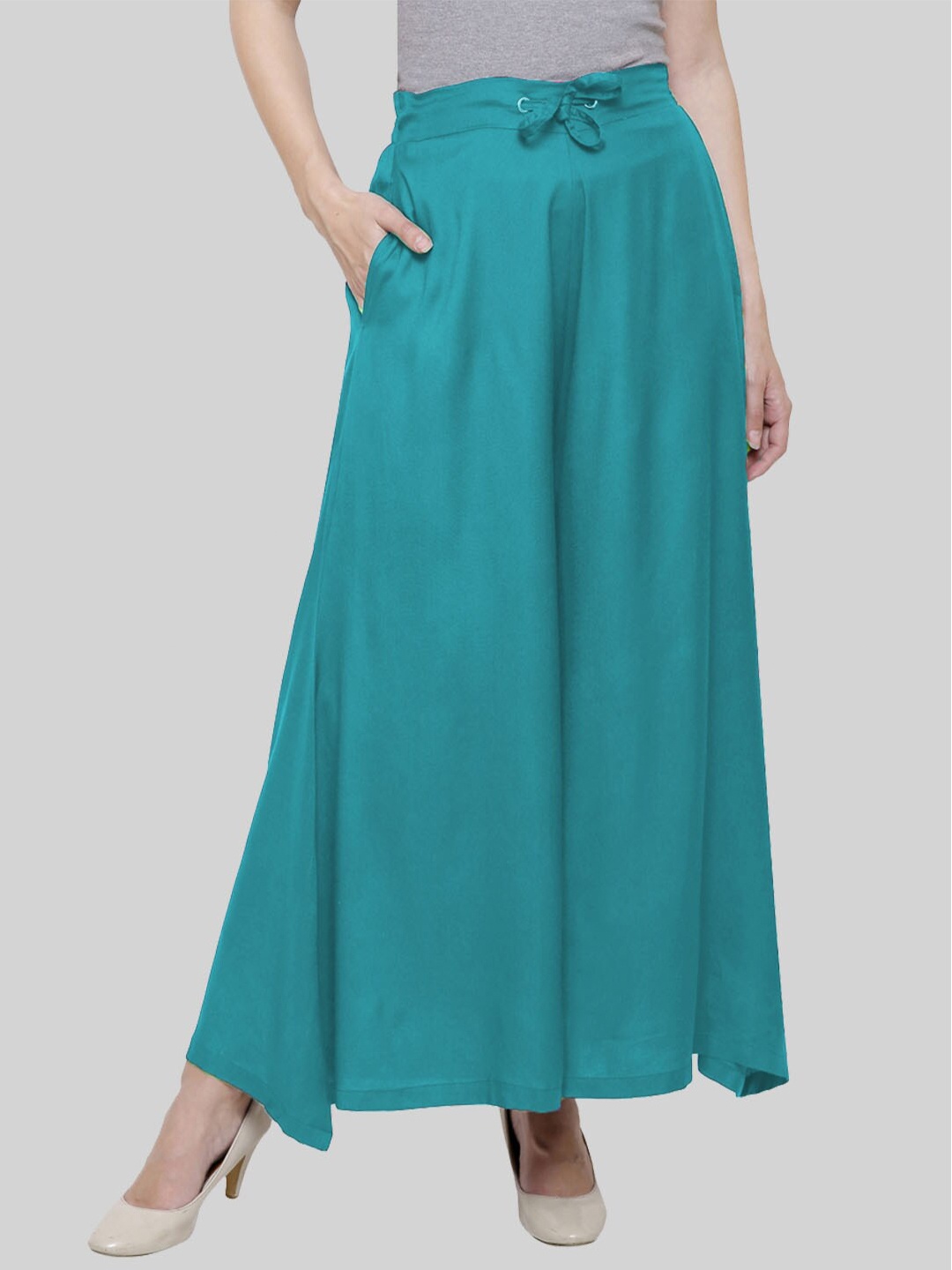 

SAUNDARYA Women Teal Flared Ethnic Palazzos