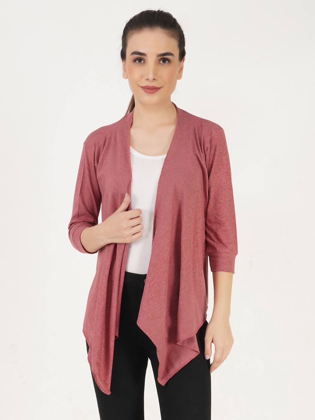 

TEEMOODS Women Red Cotton Solid Shrug