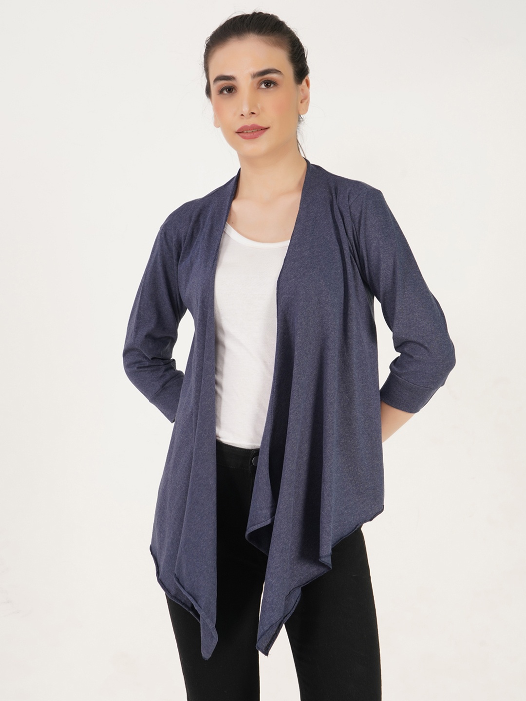 

TEEMOODS Women Navy Blue Monochrome Cotton Solid Shrug