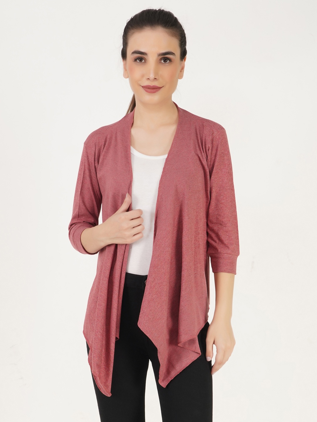 

TEEMOODS Women Red Solid Shrug