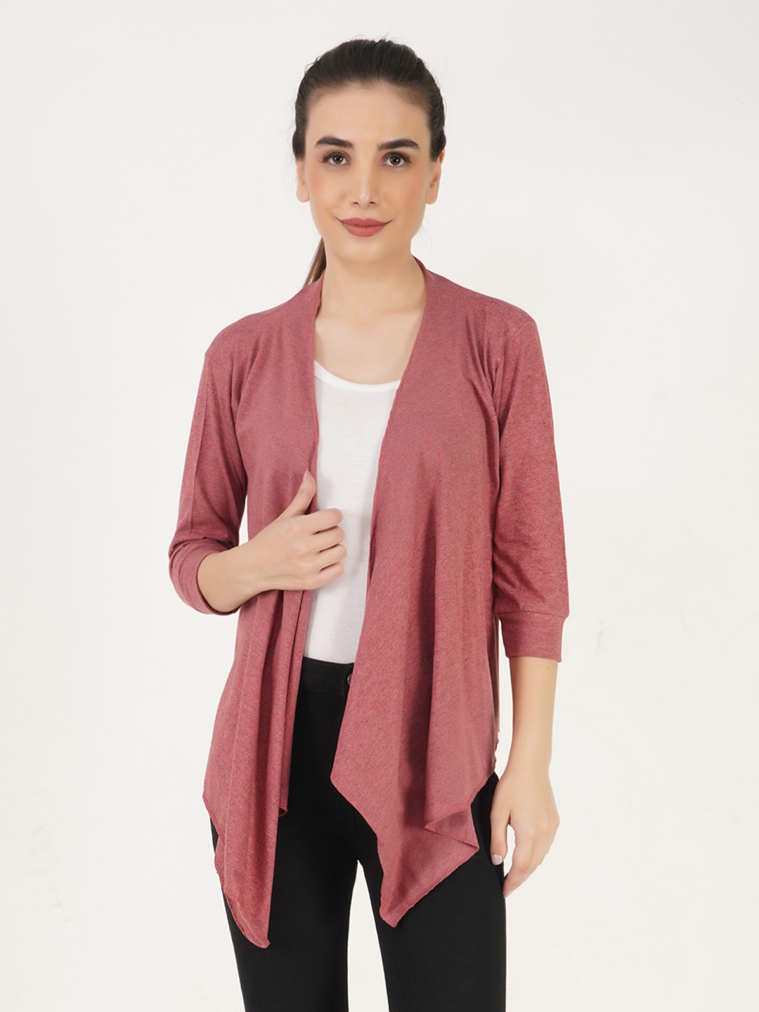 

TEEMOODS Women Red Solid Shrug