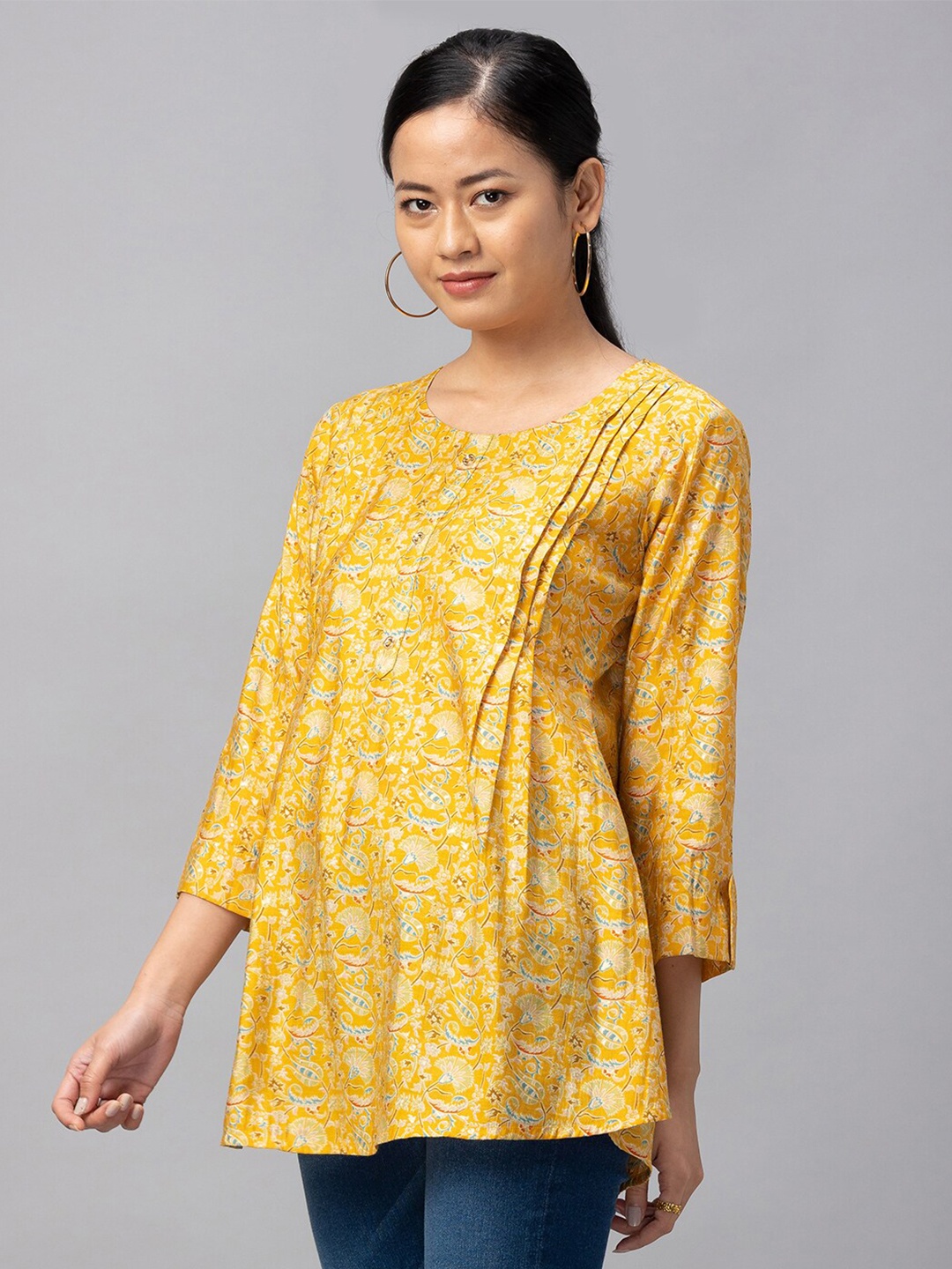 

Sangria Yellow & Blue Modal Printed Tunic