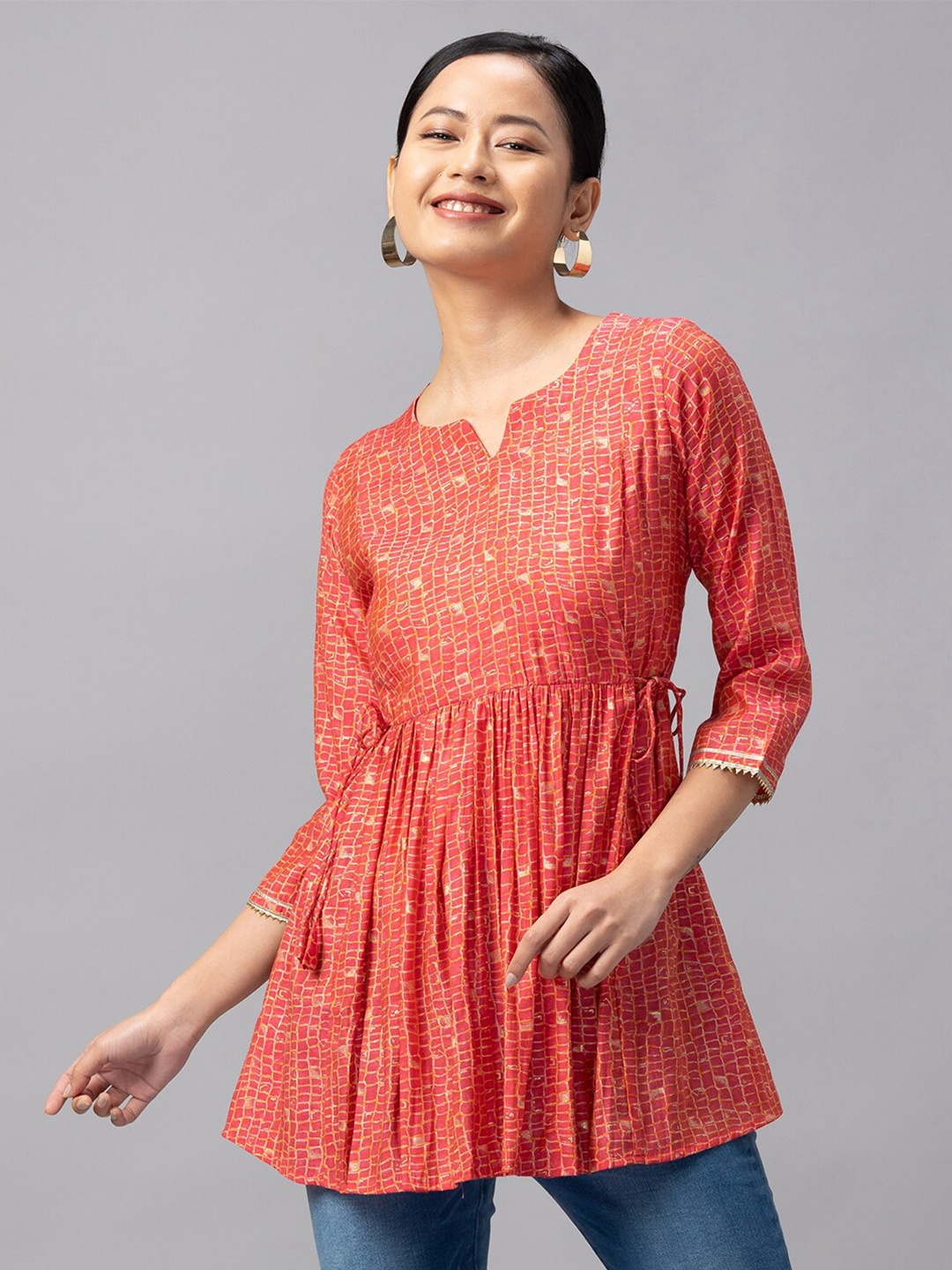 

Sangria Women Coral Modal Checked Tunic
