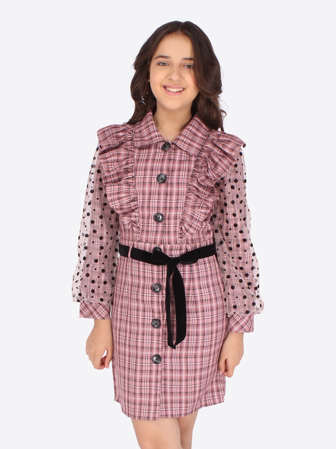 

CUTECUMBER Girls Pink Checked Shirt Dress