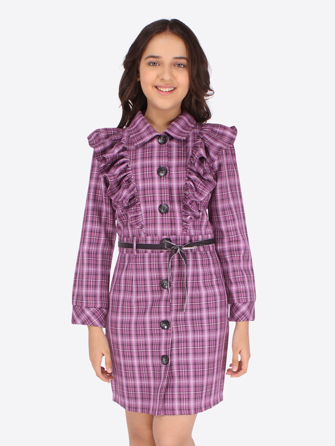 

CUTECUMBER Girls Purple Checked Shirt Dress