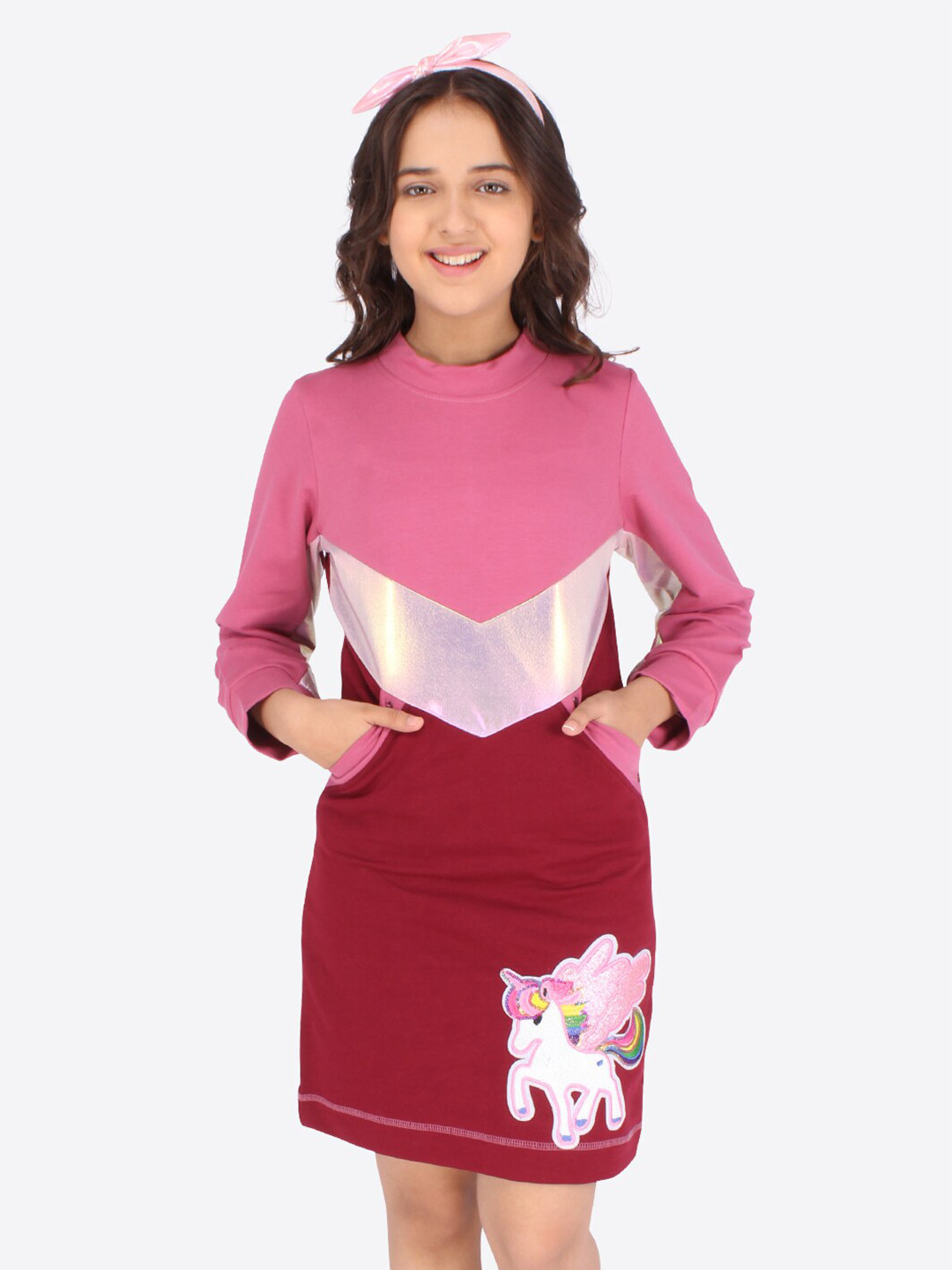 

CUTECUMBER Girls Pink Colourblocked T-Shirt Dress