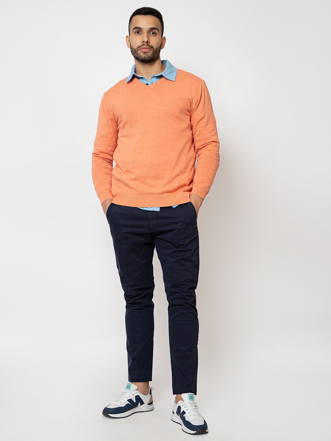 

ARMISTO Men Peach-Coloured Ribbed Cotton Pullover