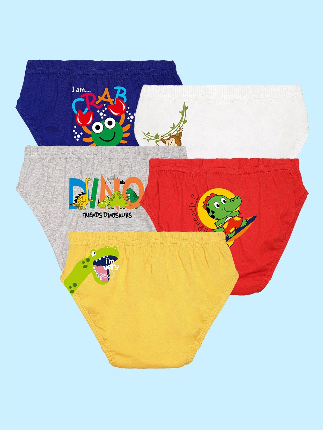 

NUSYL Boys Pack Of 5 Graphic Printed Pure Cotton Basic Briefs NUBCBRFPO5.0005, Red