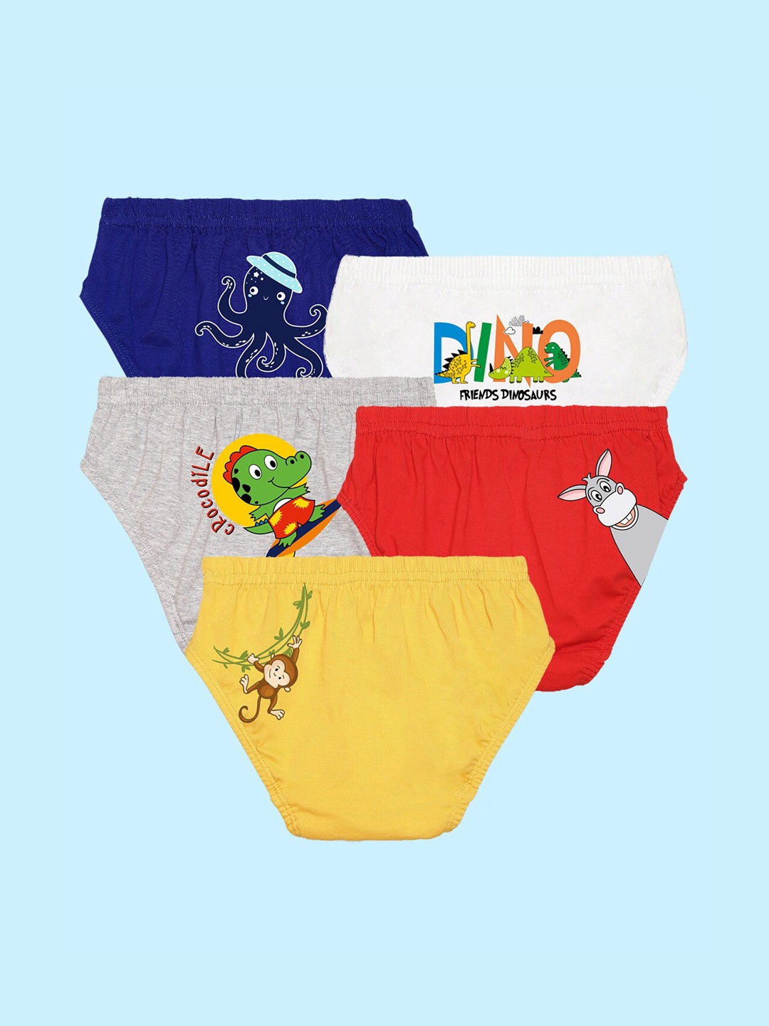 

NUSYL Boys Pack Of 5 Printed Cotton Anti Bacterial Basic Brief NUBCBRFPO5.0006, Yellow