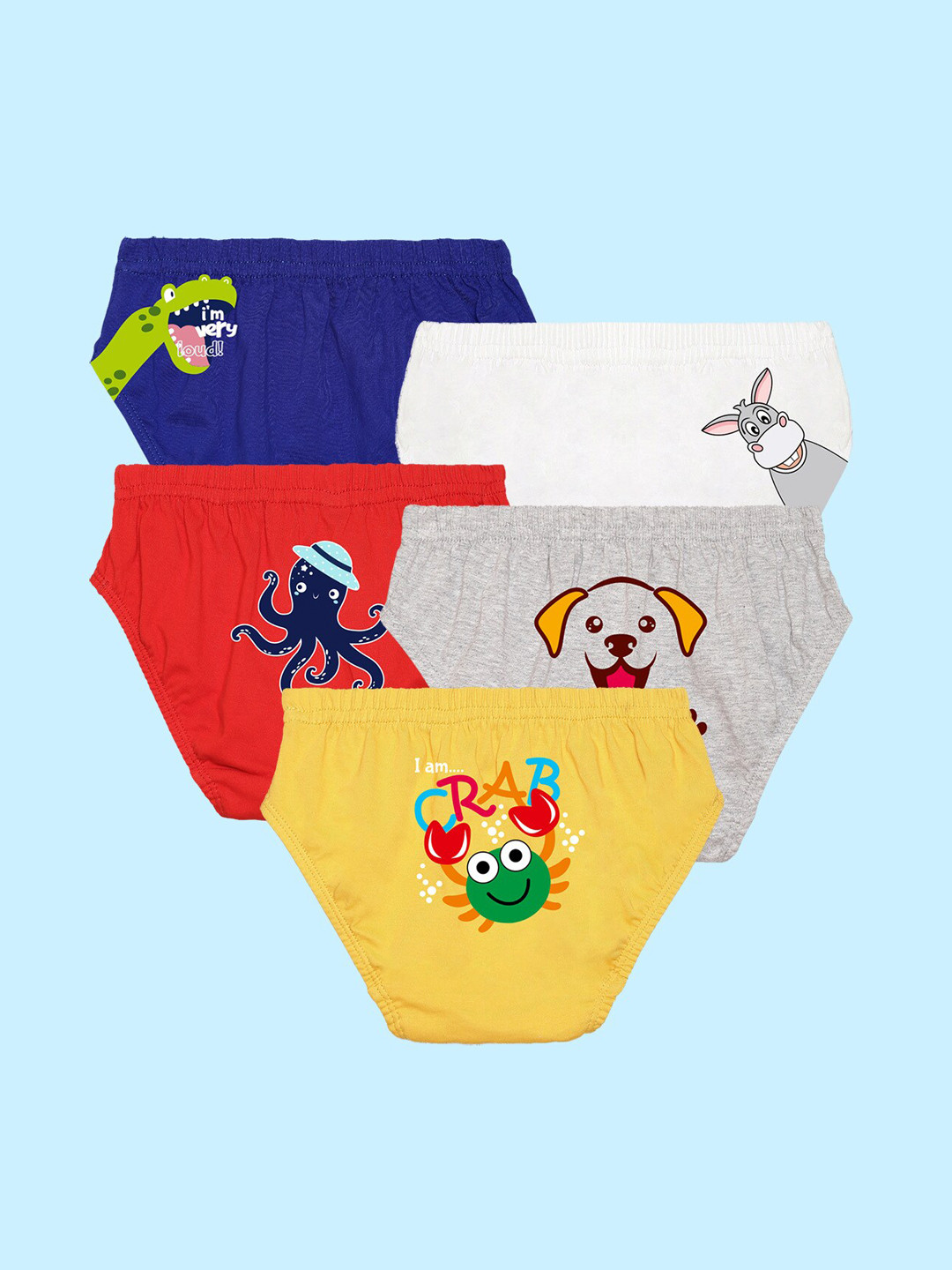 

NUSYL Boys Pack of 5 Printed Anti-Bacterial Pure Cotton Basic Briefs, White