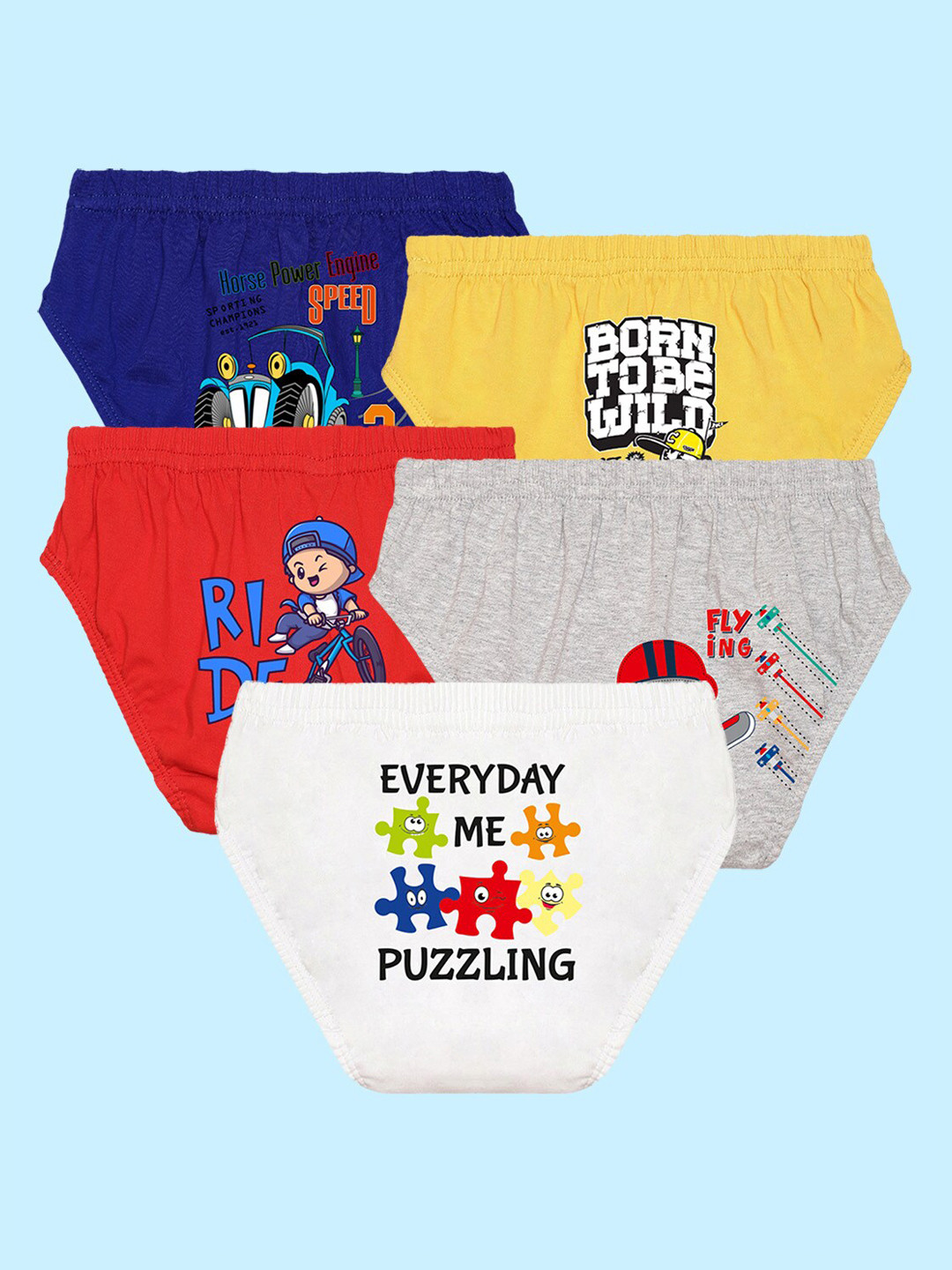 

NUSYL Boys Pack Of 5 Printed Basic Cotton Briefs NUBCBRFPO5.0014, Blue