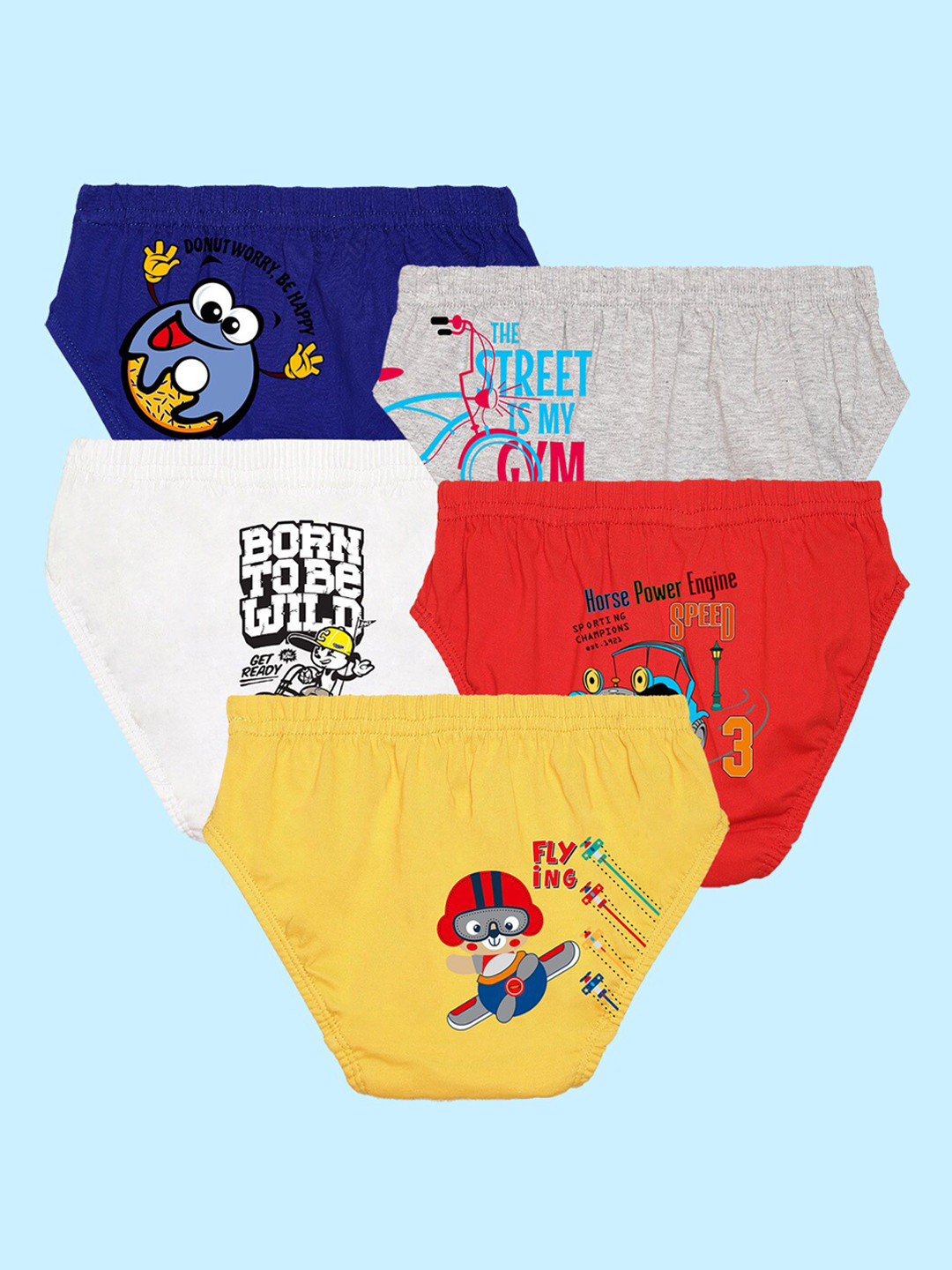 

NUSYL Boys Pack Of 5 Printed Cotton Basic Brief, White