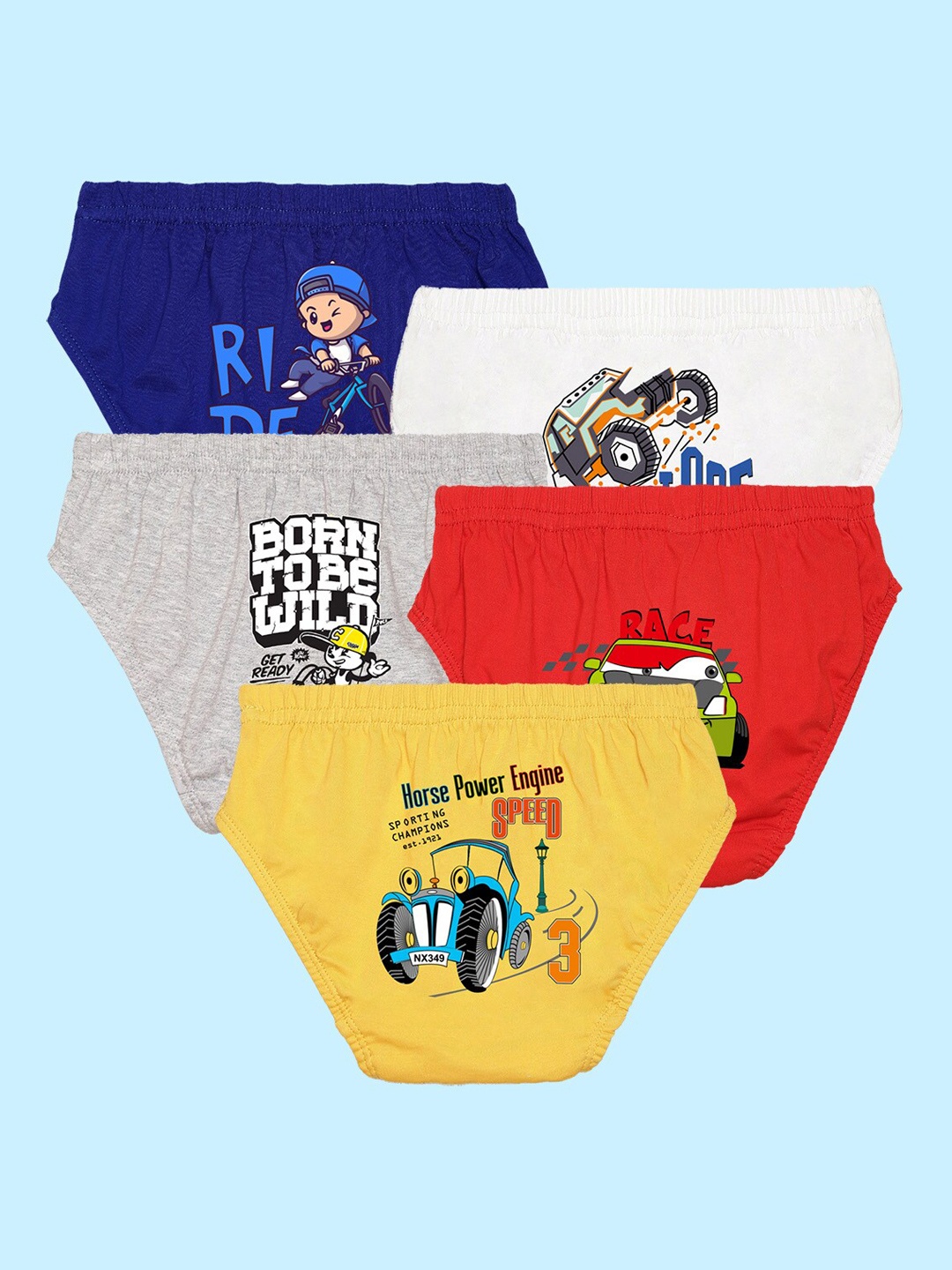 

NUSYL Boys Pack Of 5 Printed Cotton Basic Briefs NUBCBRFPO5.0018, Red