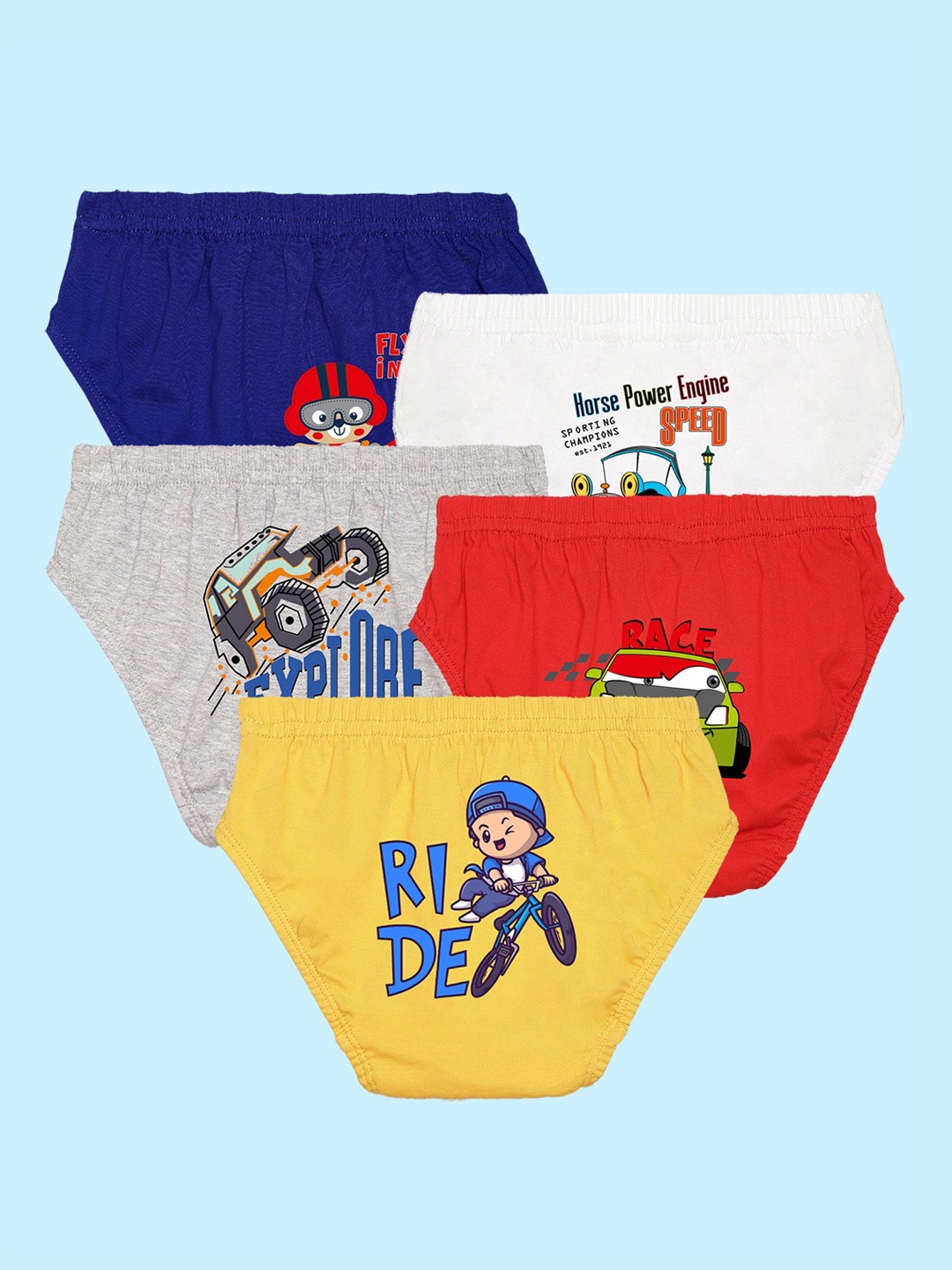 

NUSYL Boys Pack Of 5 Graphic Printed Pure Cotton Basic Briefs NUBCBRFPO5.0017, Red