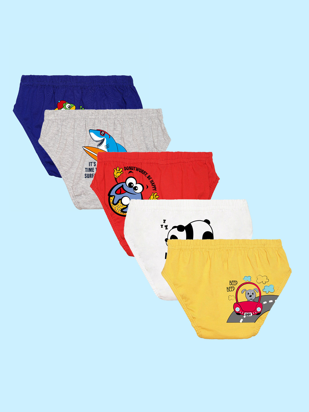 

NUSYL Boys Pack Of 5 Printed Pure Cotton Basic BriefS NUBCBRFPO5.0009, White