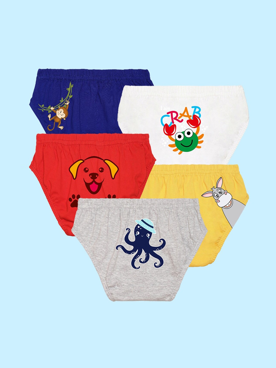 

NUSYL Boys Pack Of 5 Printed Cotton Basic Brief NUBCBRFPO5.0001, White