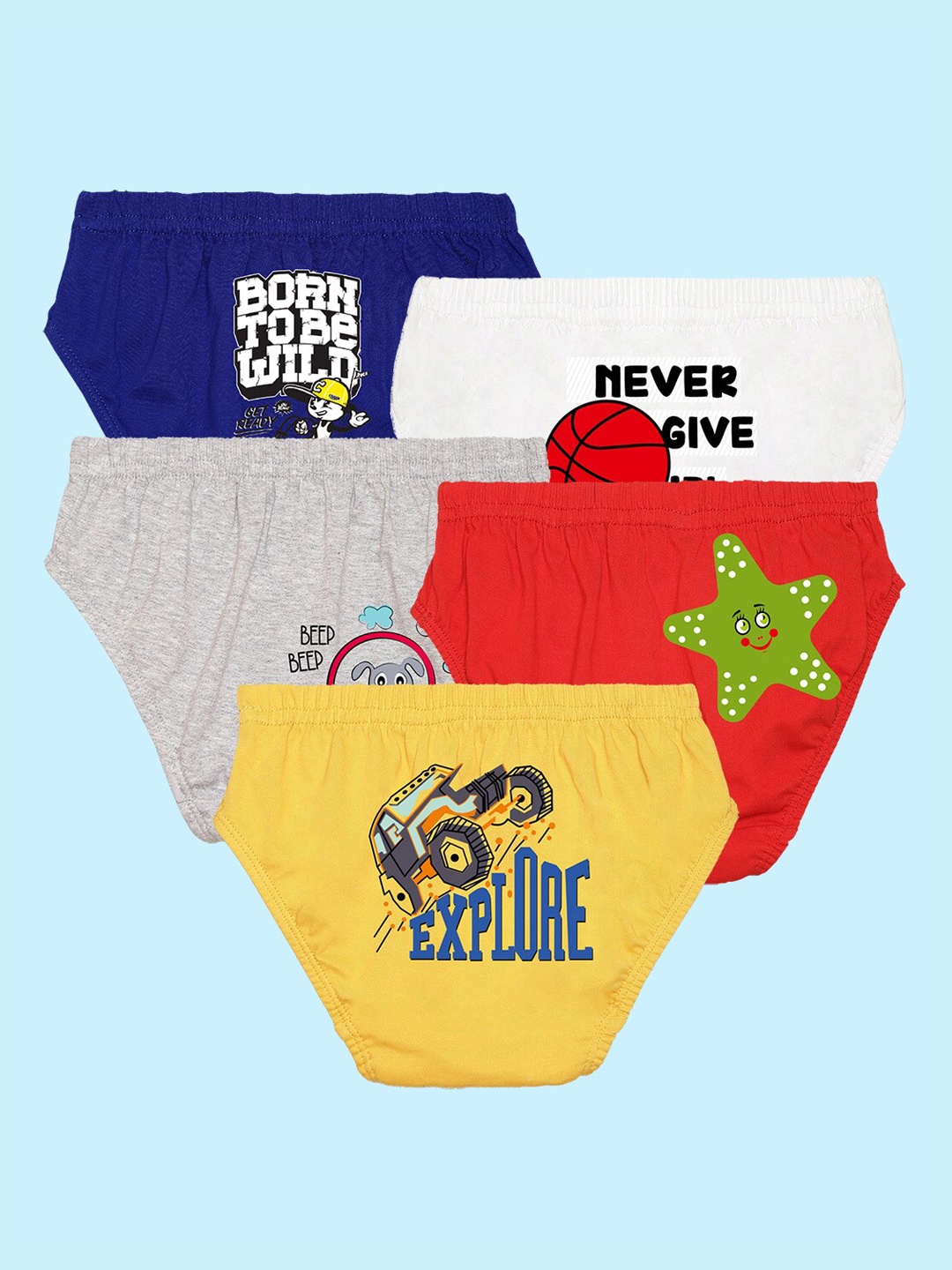 

NUSYL Boys Pack of 5 Printed Cotton Basic Briefs NUBCBRFPO5.0025, Grey