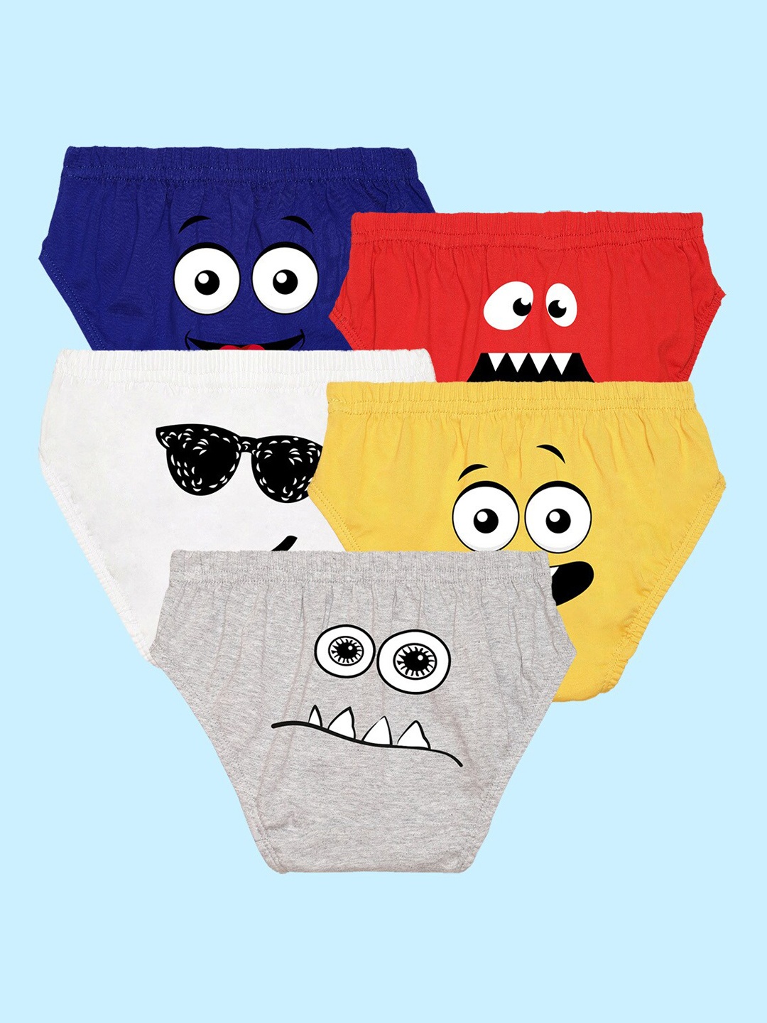 

NUSYL Boys Pack Of 5 Graphic Printed Pure Cotton Basic Briefs NUBCBRFPO5.0021, Red