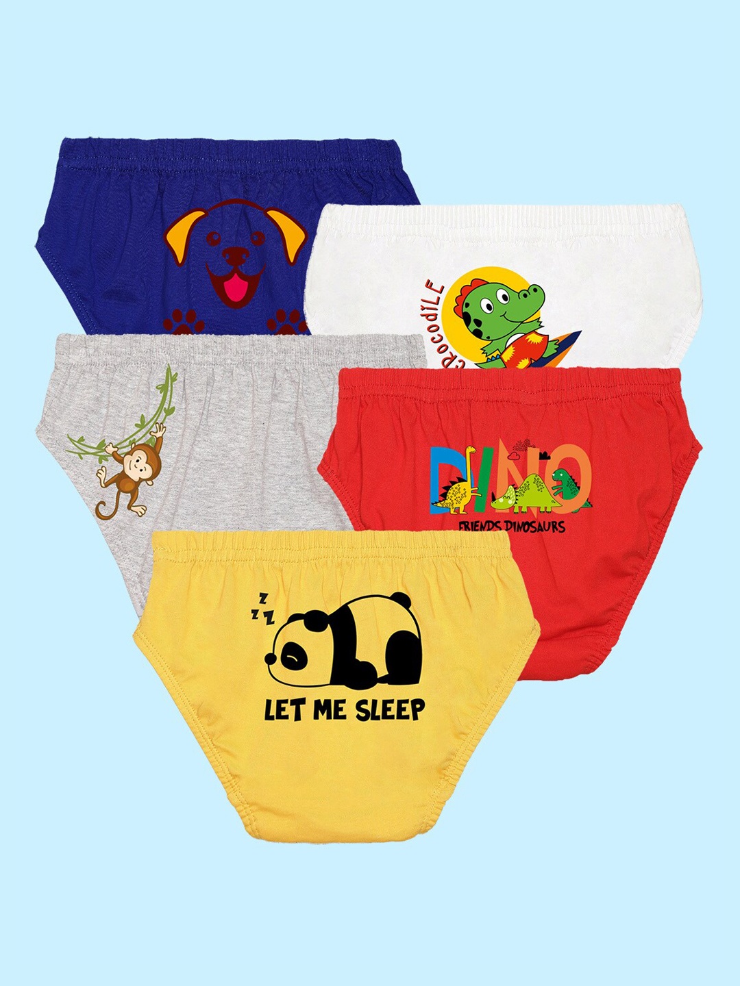 

NUSYL Boys Pack Of 5 Graphic Printed Pure Cotton Basic Briefs NUBCBRFPO5.0007, Red