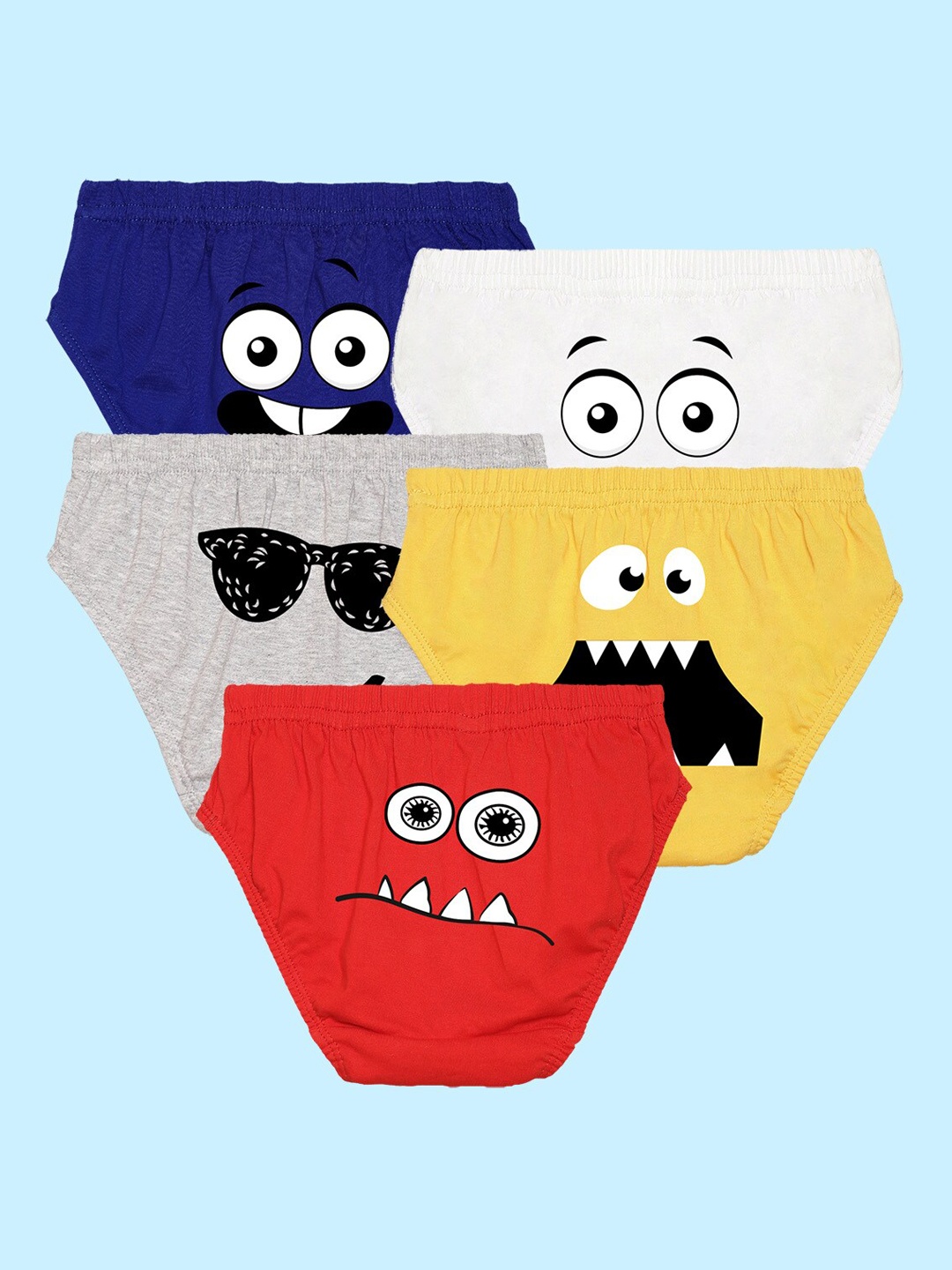 

NUSYL Boys Pack of 5 Printed Pure Cotton Basic Briefs, White
