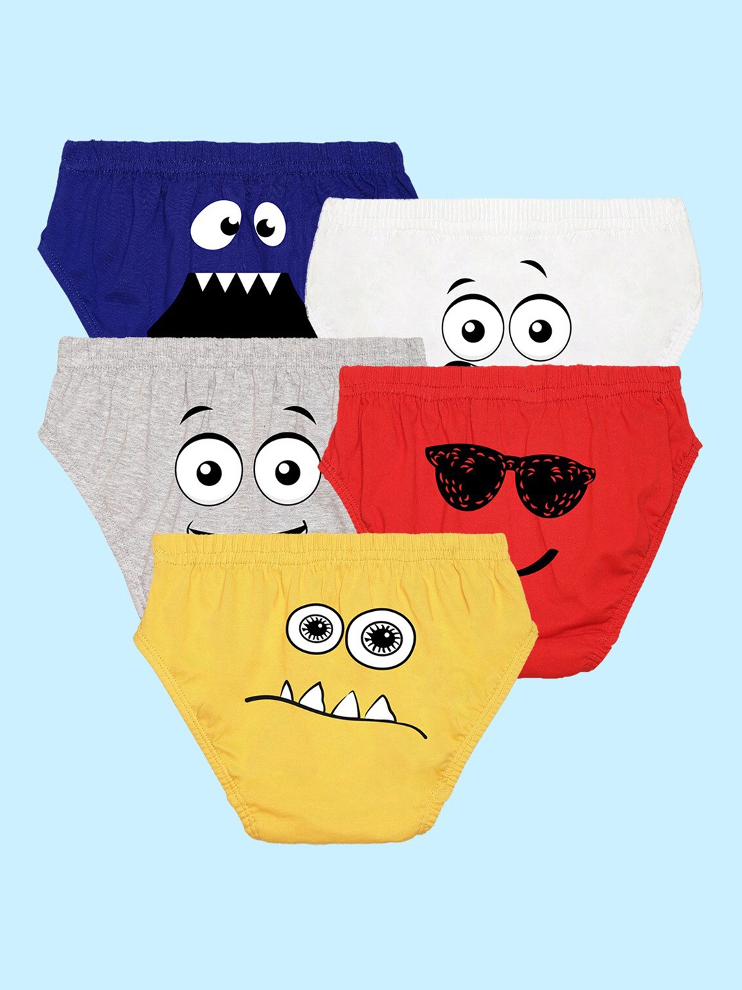 

NUSYL Boys Pack Of 5 Printed Cotton Basic Brief NUBCBRFPO5.0019, White
