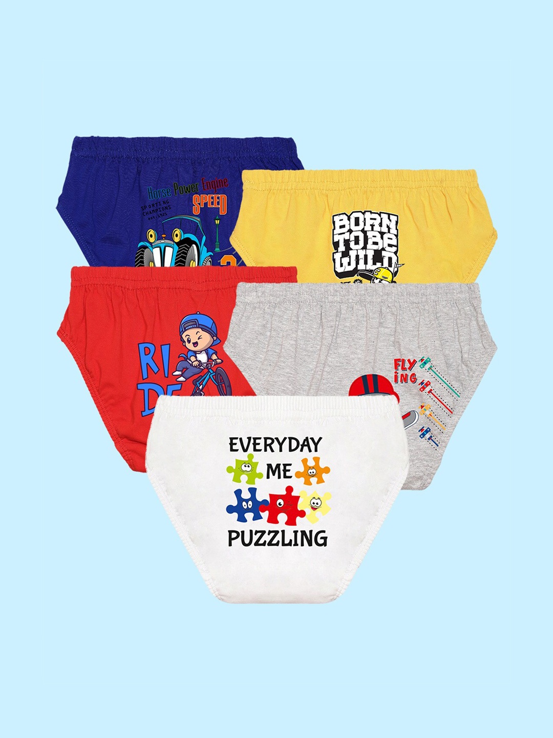 

NUSYL Boys Pack Of 5 Graphic Printed Pure Cotton Basic Briefs NUBCBRFPO5.0014, Red