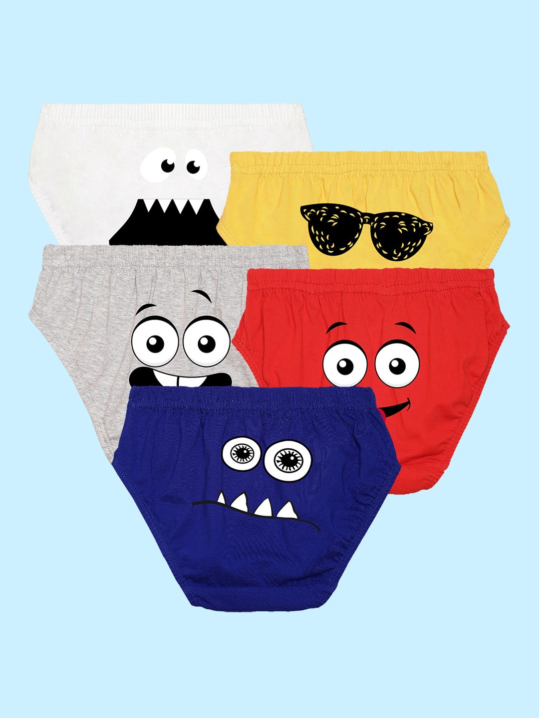 

NUSYL Boys Pack Of 5 Graphic Printed Pure Cotton Basic Briefs NUBCBRFPO5.0023, Blue