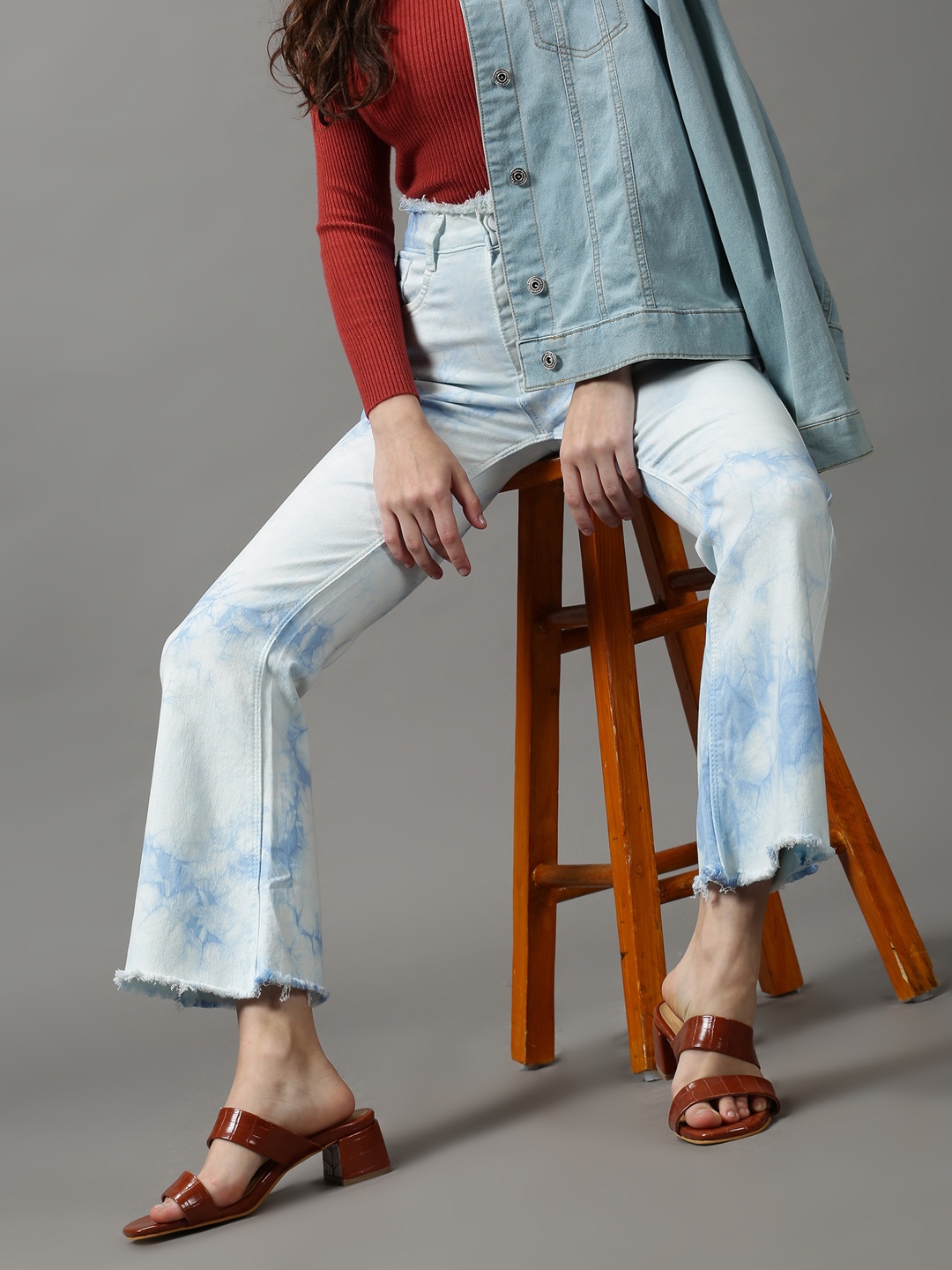 

SHOWOFF Women White & Blue Bootcut Light Fade Stretchable Jeans