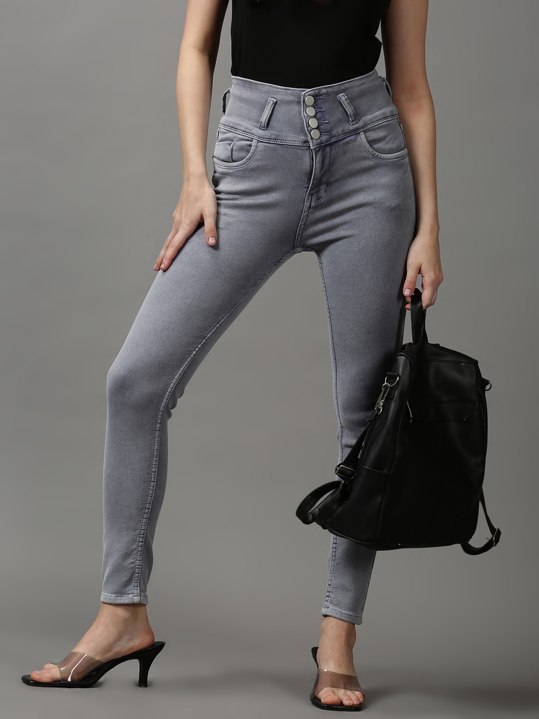 

SHOWOFF Women Grey Skinny Fit High-Rise Clean Look Light Fade Stretchable Jeans