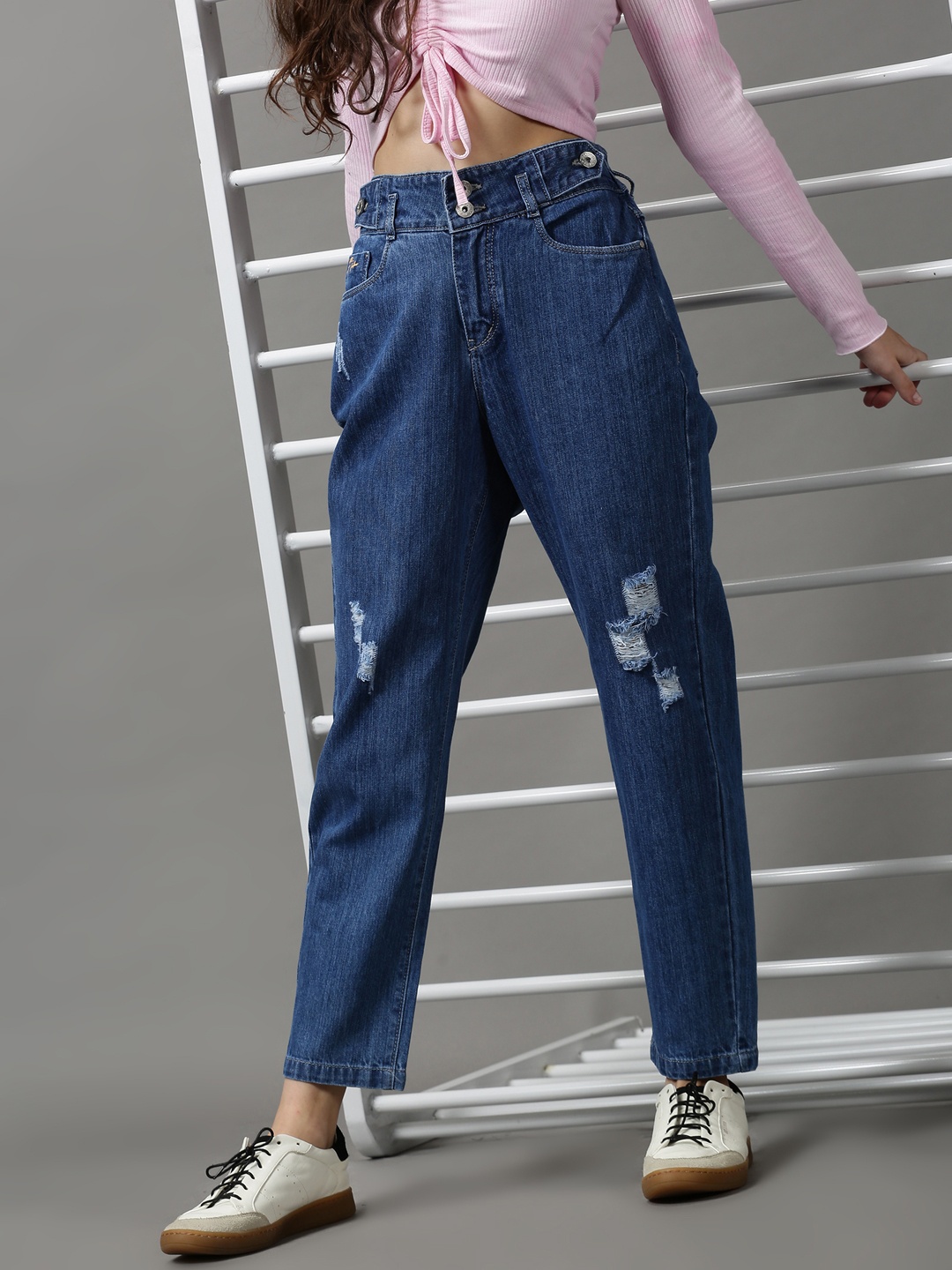 

SHOWOFF Women Blue Mom Fit High-Rise Mildly Distressed Jeans