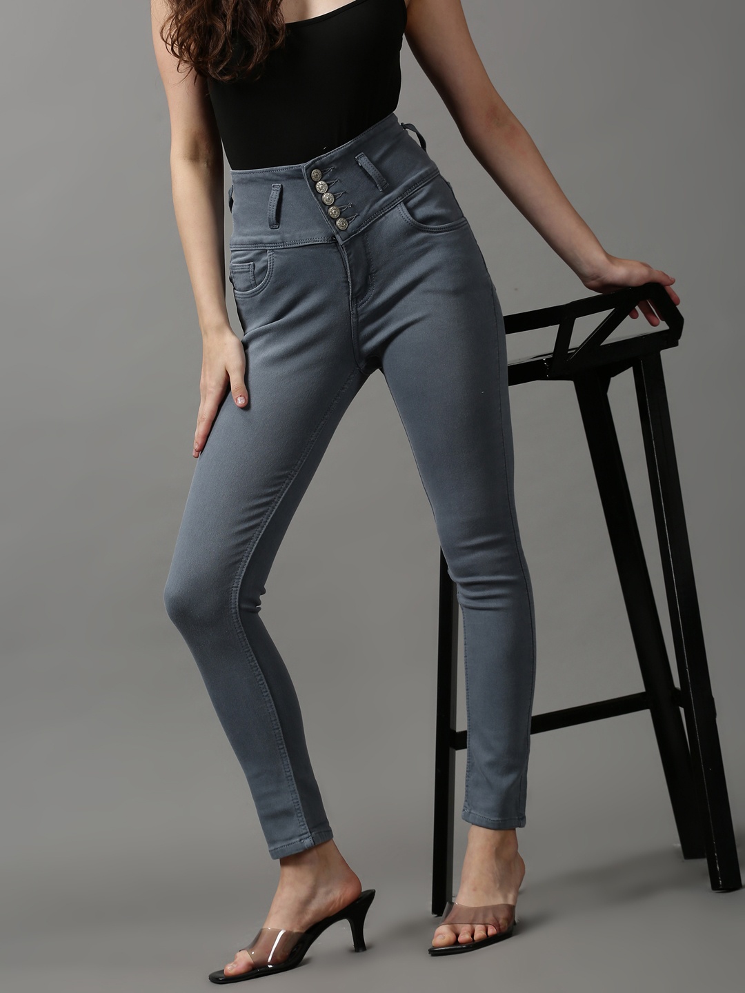 

SHOWOFF Women Grey Skinny Fit High-Rise Stretchable Jeans