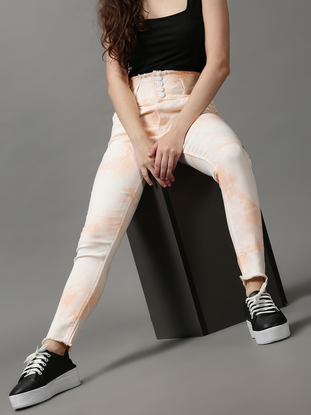 

SHOWOFF Women Peach-Coloured Skinny Fit High-Rise Printed Stretchable Jeans