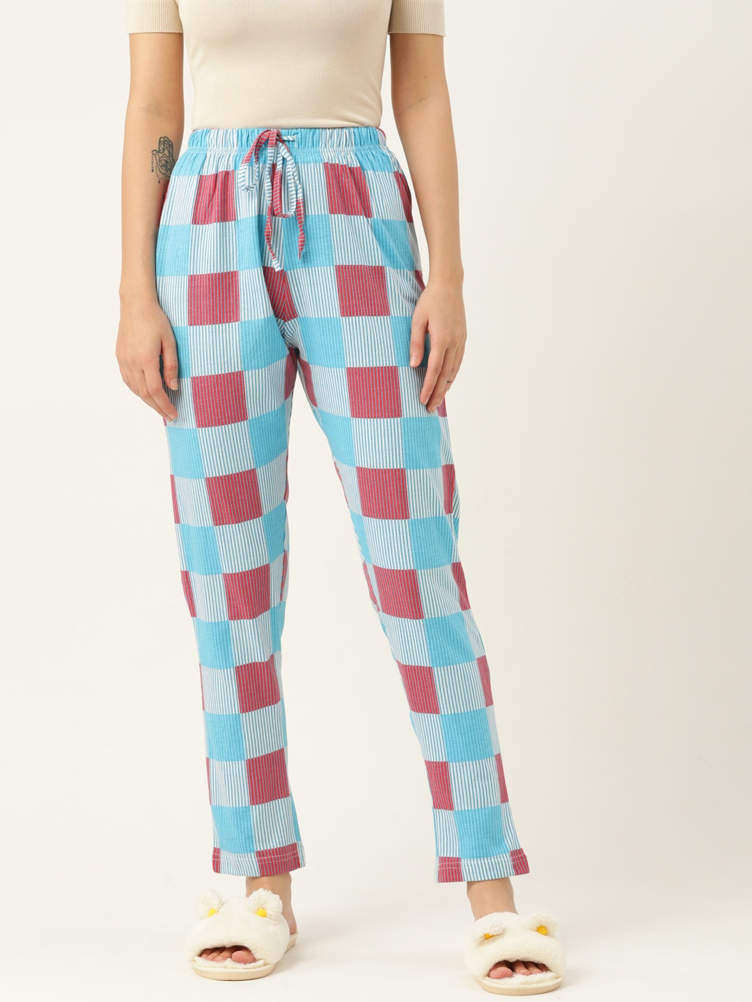 

ETC Women Turquoise Blue & Pink Printed Lounge Pants