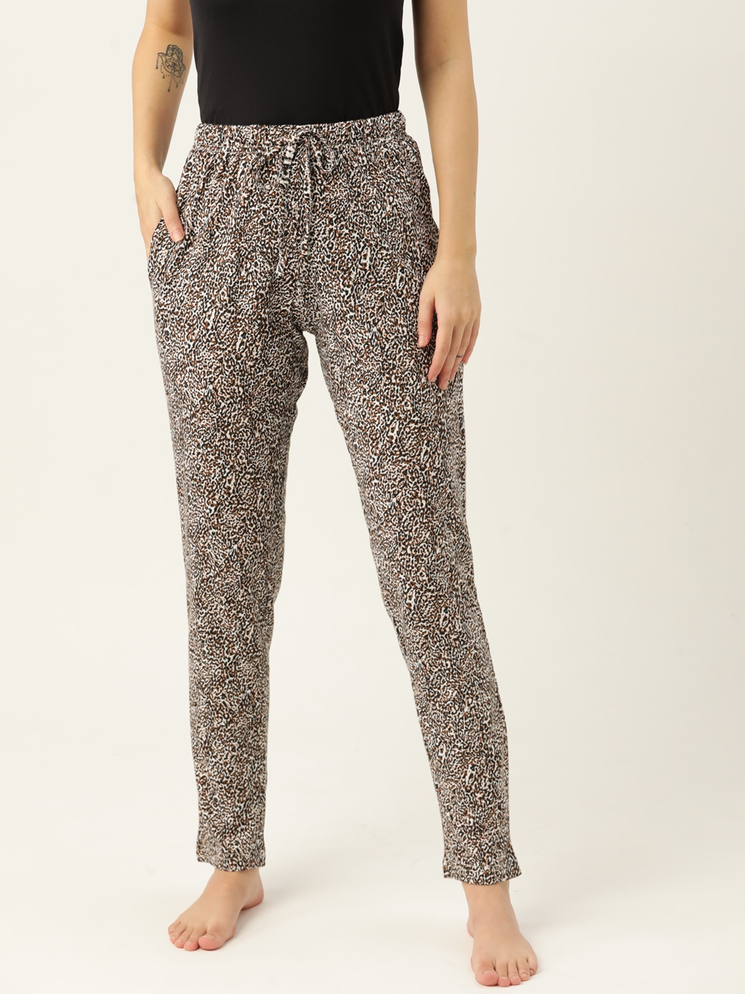 

ETC Women White & Brown Printed Lounge Pants