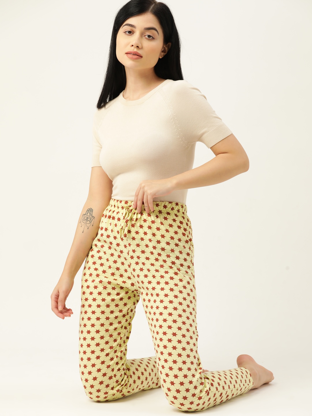 

ETC Women Yellow & Maroon Printed Lounge Pants