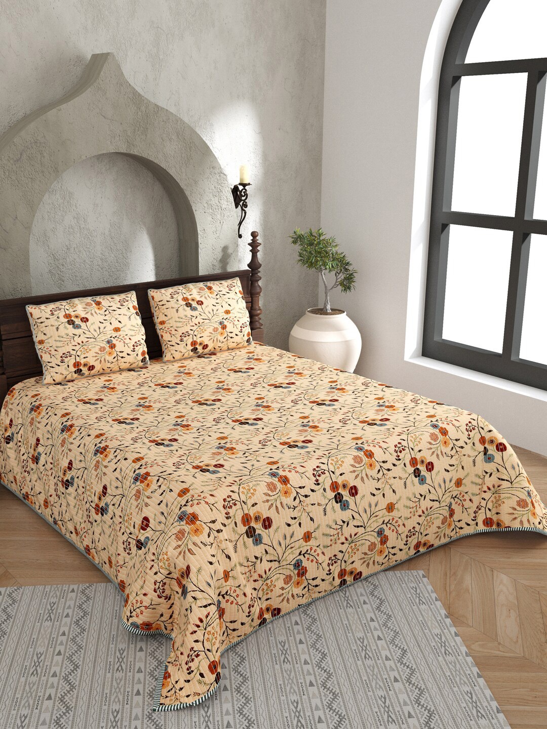 

JAIPUR FABRIC Beige & Grey Floral AC Room 150 GSM Double Bed Blanket